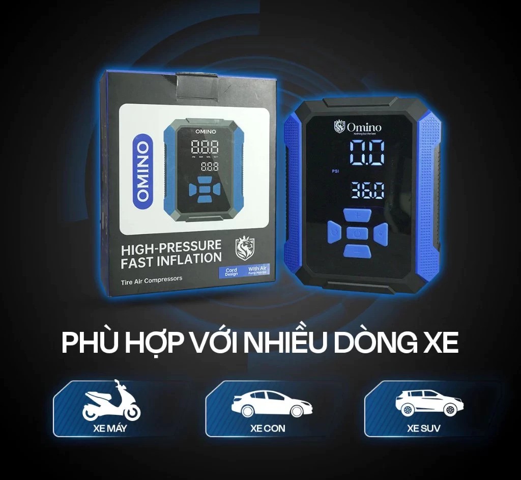 MÁY BƠM LỐP Ô TÔ ĐIỆN TỬ BƠM HƠI MINI TỰ NGẮT CHÍNH HÃNG OMINO