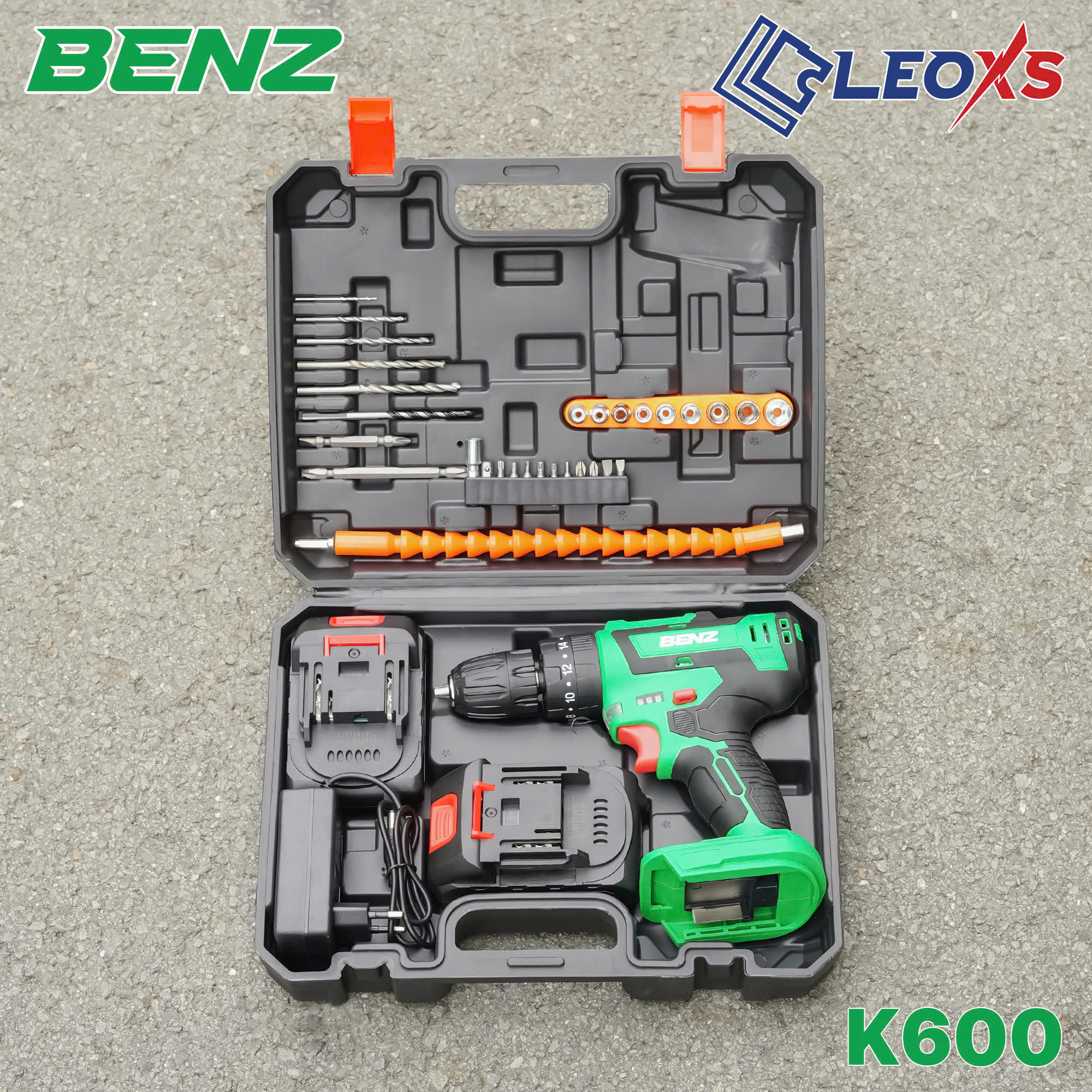 Máy Khoan Pin 21V Benz K600 3 Chức Năng Khoan Búa Bắt Vít 2 Pin 5 Cell Khoan Tường Sắt Gỗ