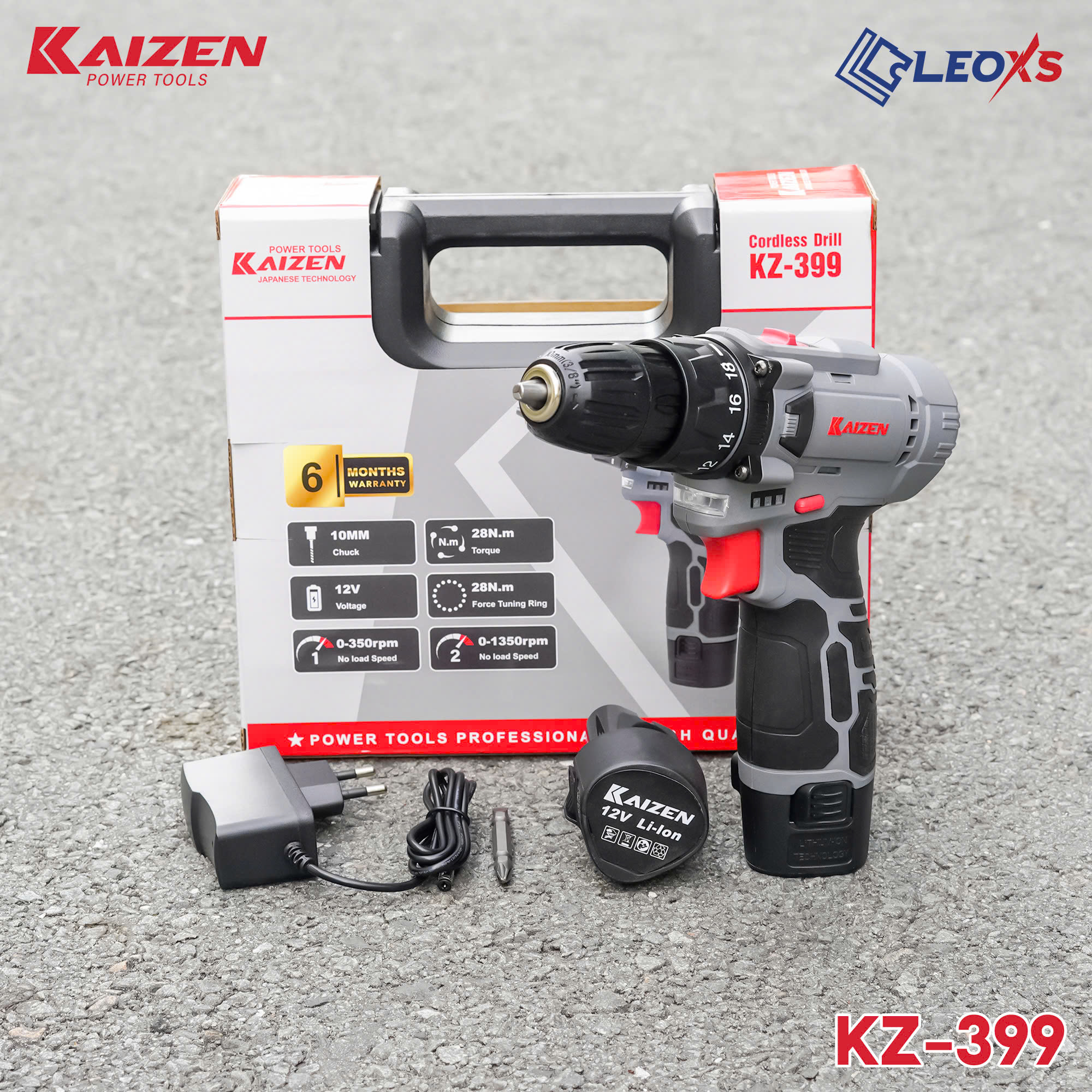 MÁY KHOAN PIN ĐẦU 10MM 28 N.M 2 CHỨC NĂNG 12V KAIZEN KZ-399 1350V/P