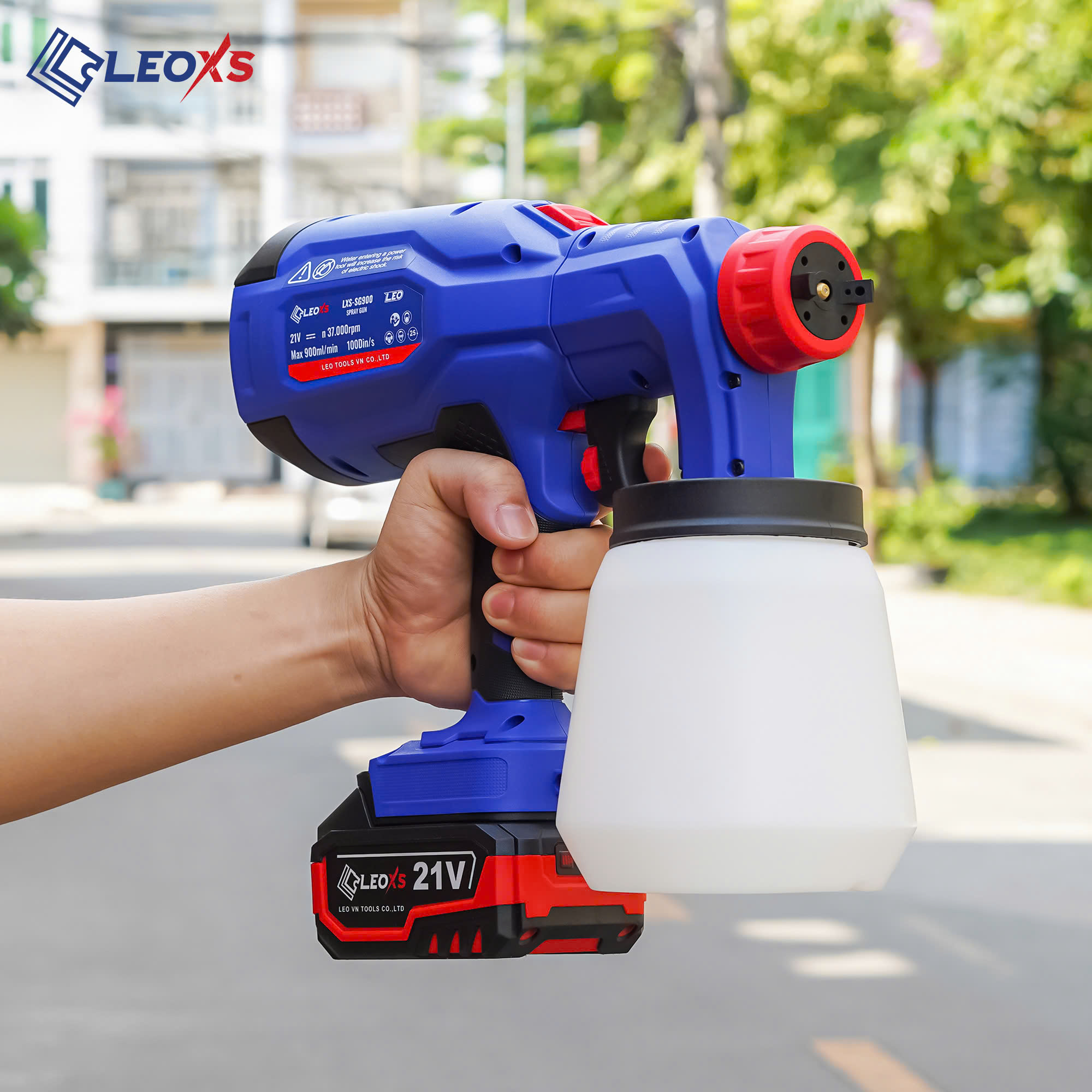 MÁY PHUN SƠN MINI DÙNG PIN CẦM TAY LEOxs LXS-SG900 MÔ TƠ KHÔNG CHỔI THAN CHÂN PIN PHỔ THÔNG