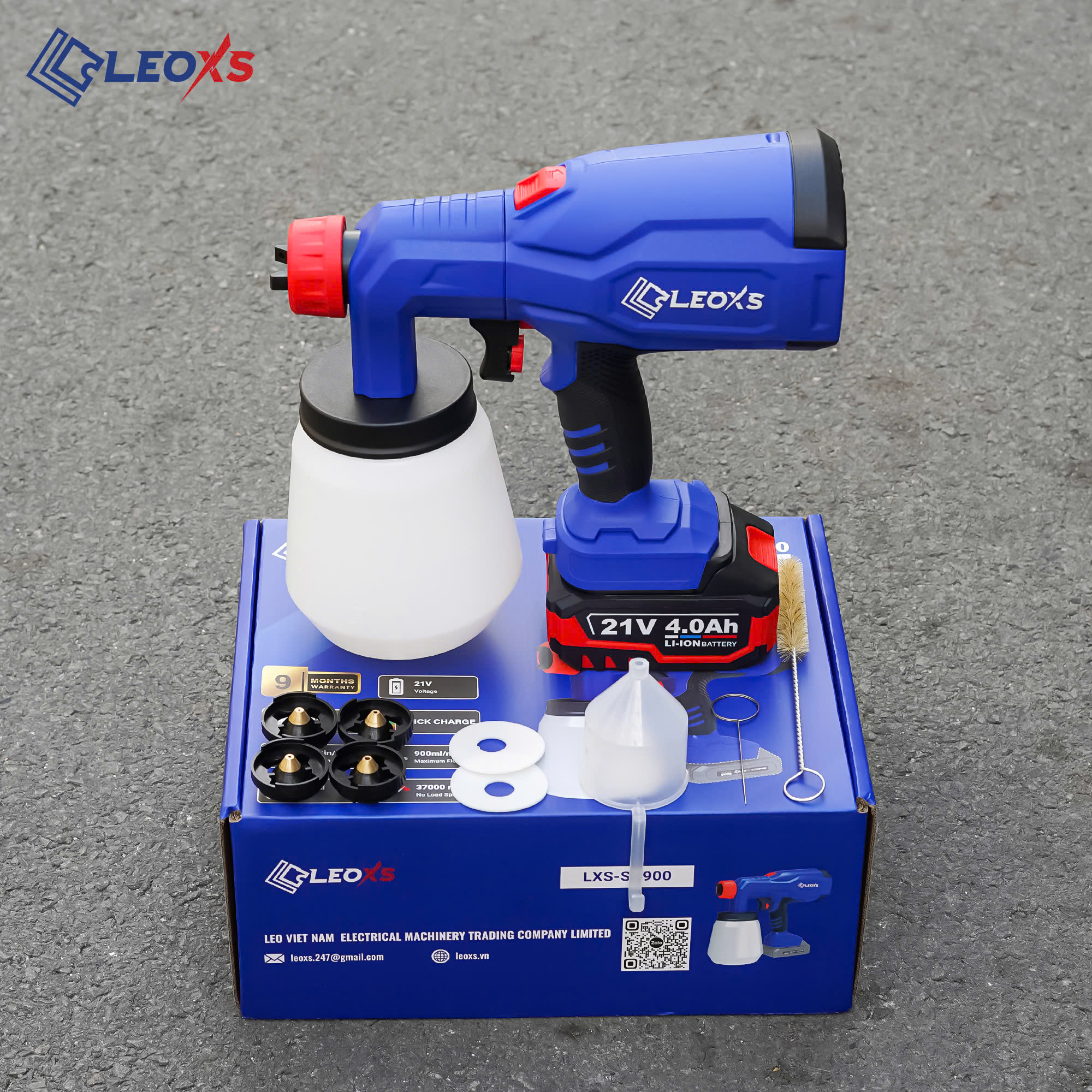 MÁY PHUN SƠN MINI DÙNG PIN CẦM TAY LEOxs LXS-SG900 MÔ TƠ KHÔNG CHỔI THAN CHÂN PIN PHỔ THÔNG