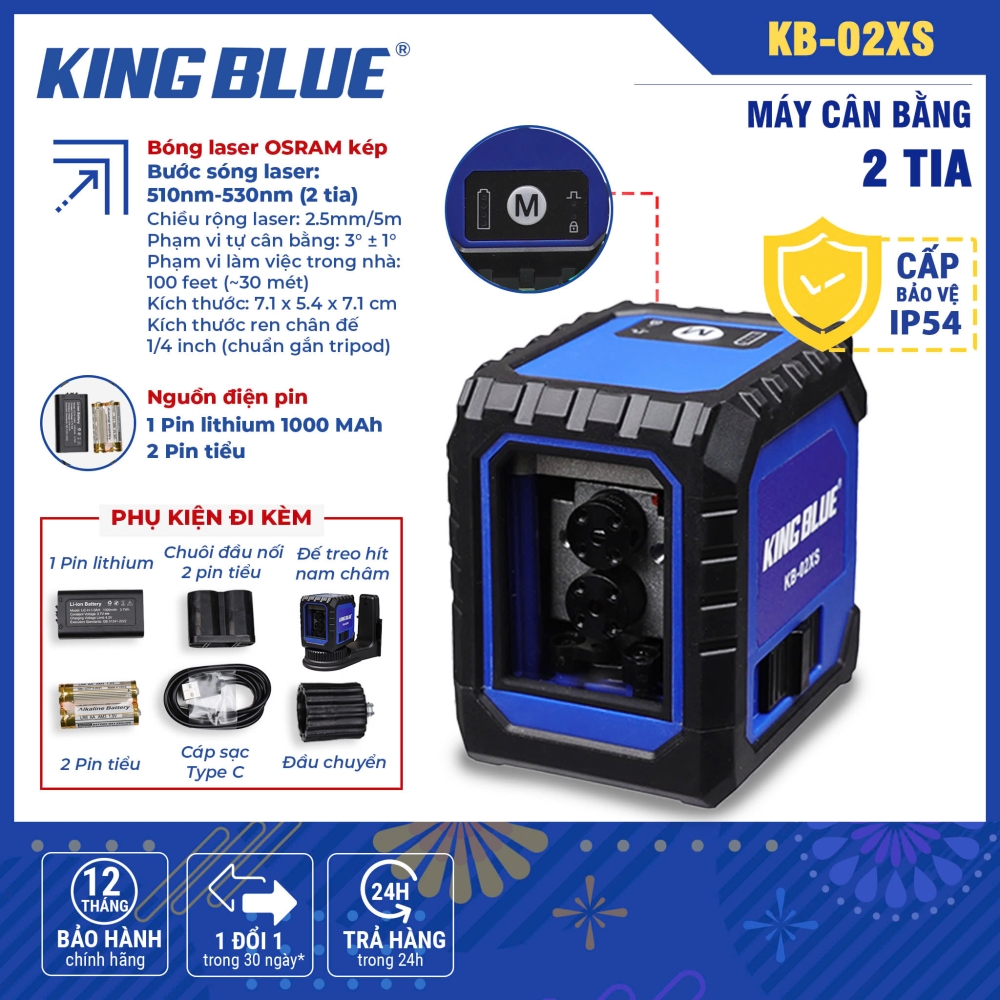 MÁY CÂN BẰNG 2 TIA XANH KING BLUE KB-02XS LASER OSRAM BÓNG KÉP