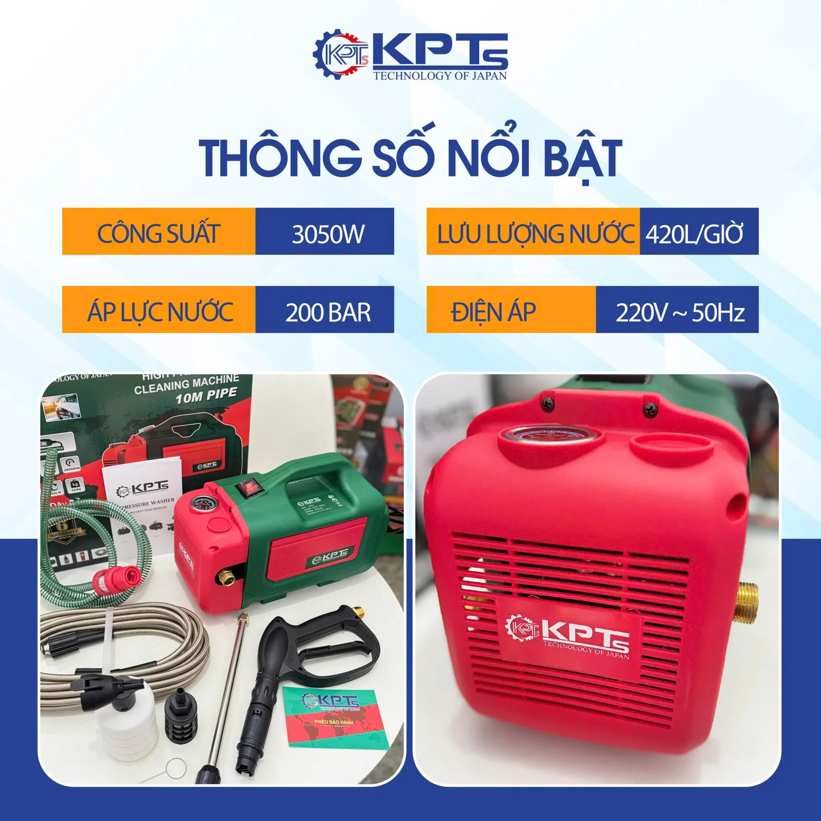 MÁY RỬA XE KPTs KPT-3050 CÓ ÁT CHỐNG DÒ ĐIỆN 3050W 200BAR 7L