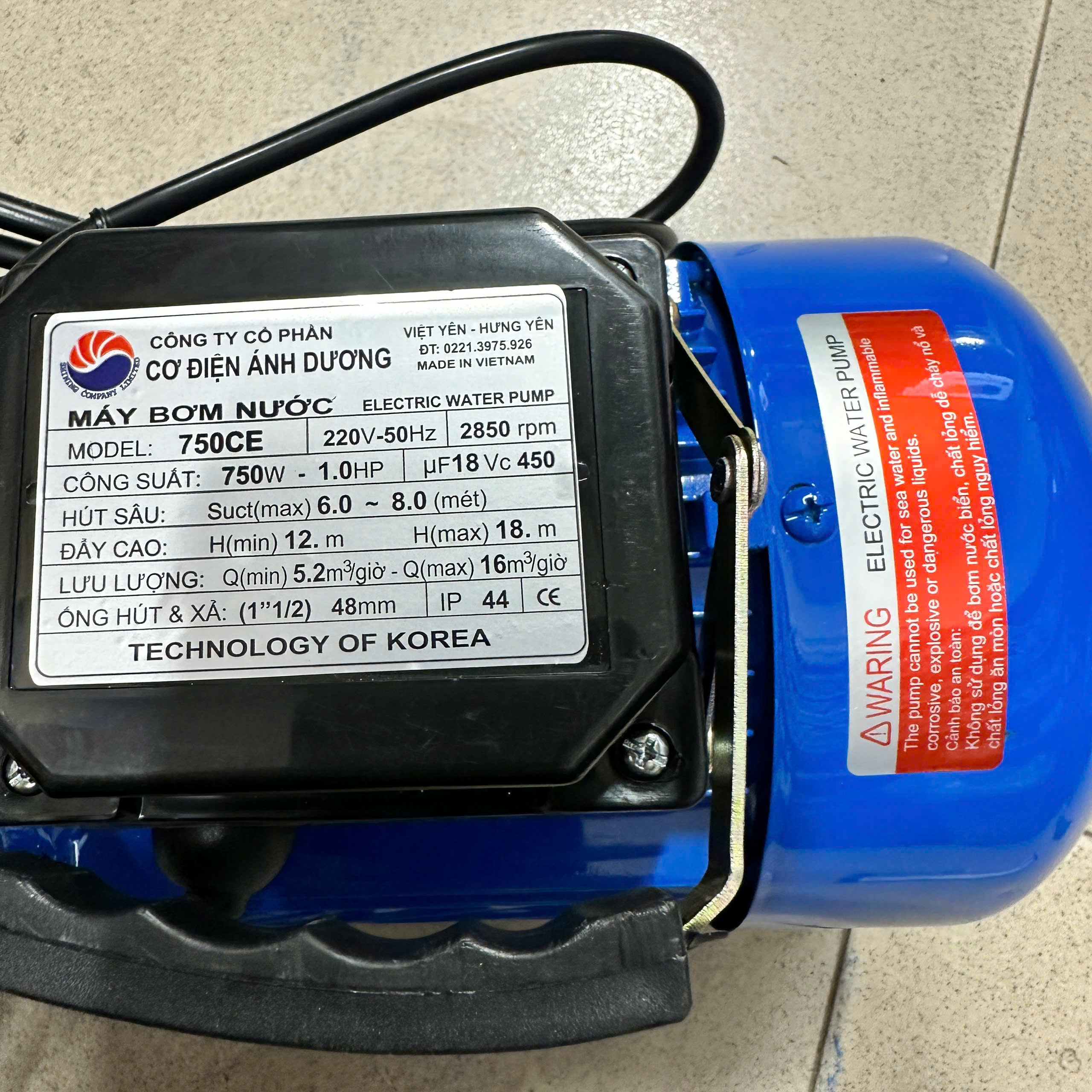 MÁY BƠM NƯỚC LY TÂM SHINING SHP-750CE HÚT XẢ 38/38 LƯU LƯỢNG 226L/MIN CÁNH PPO CỐT HỢP KIM BƠM TƯỚI VƯỜN