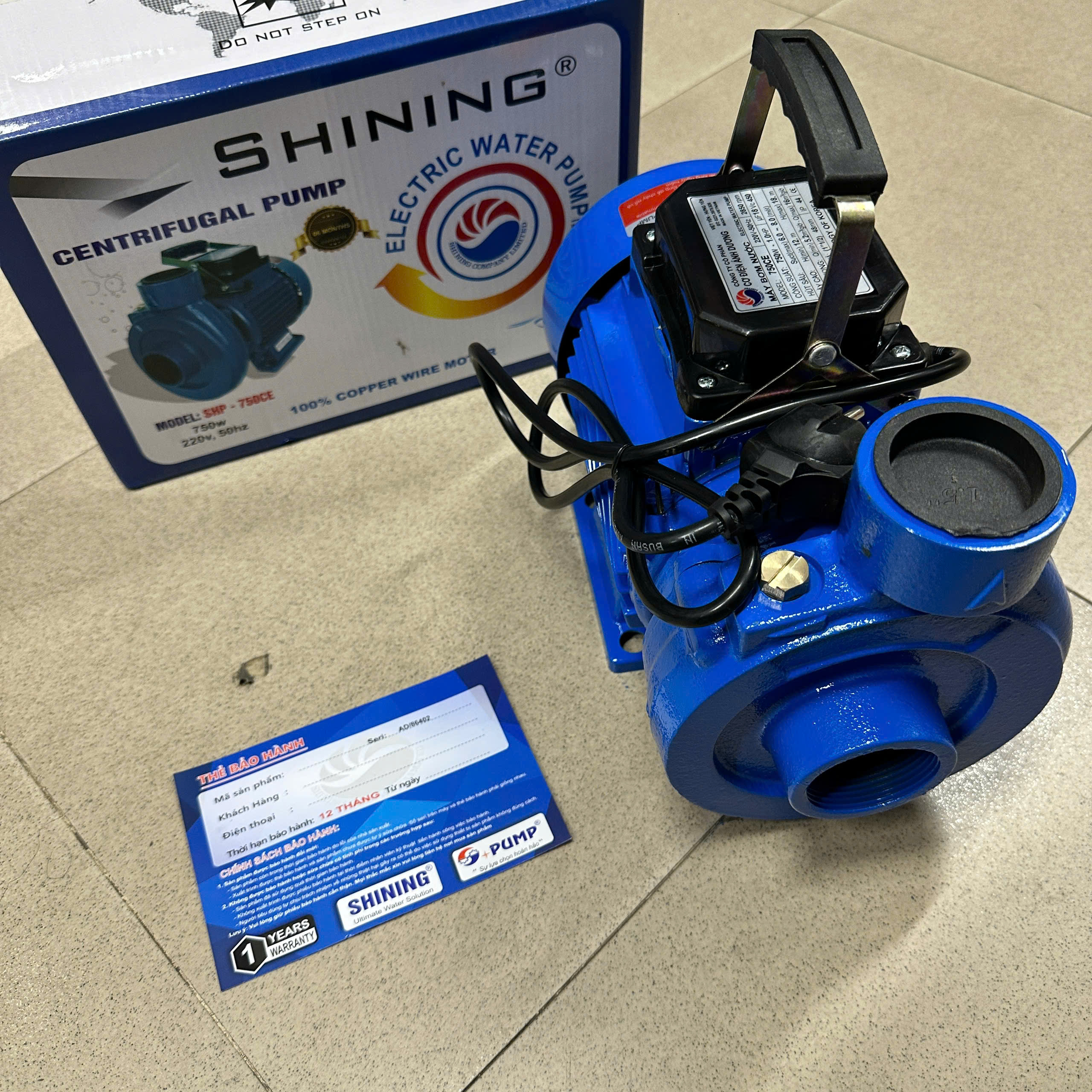 MÁY BƠM NƯỚC LY TÂM SHINING SHP-750CE HÚT XẢ 38/38 LƯU LƯỢNG 226L/MIN CÁNH PPO CỐT HỢP KIM BƠM TƯỚI VƯỜN
