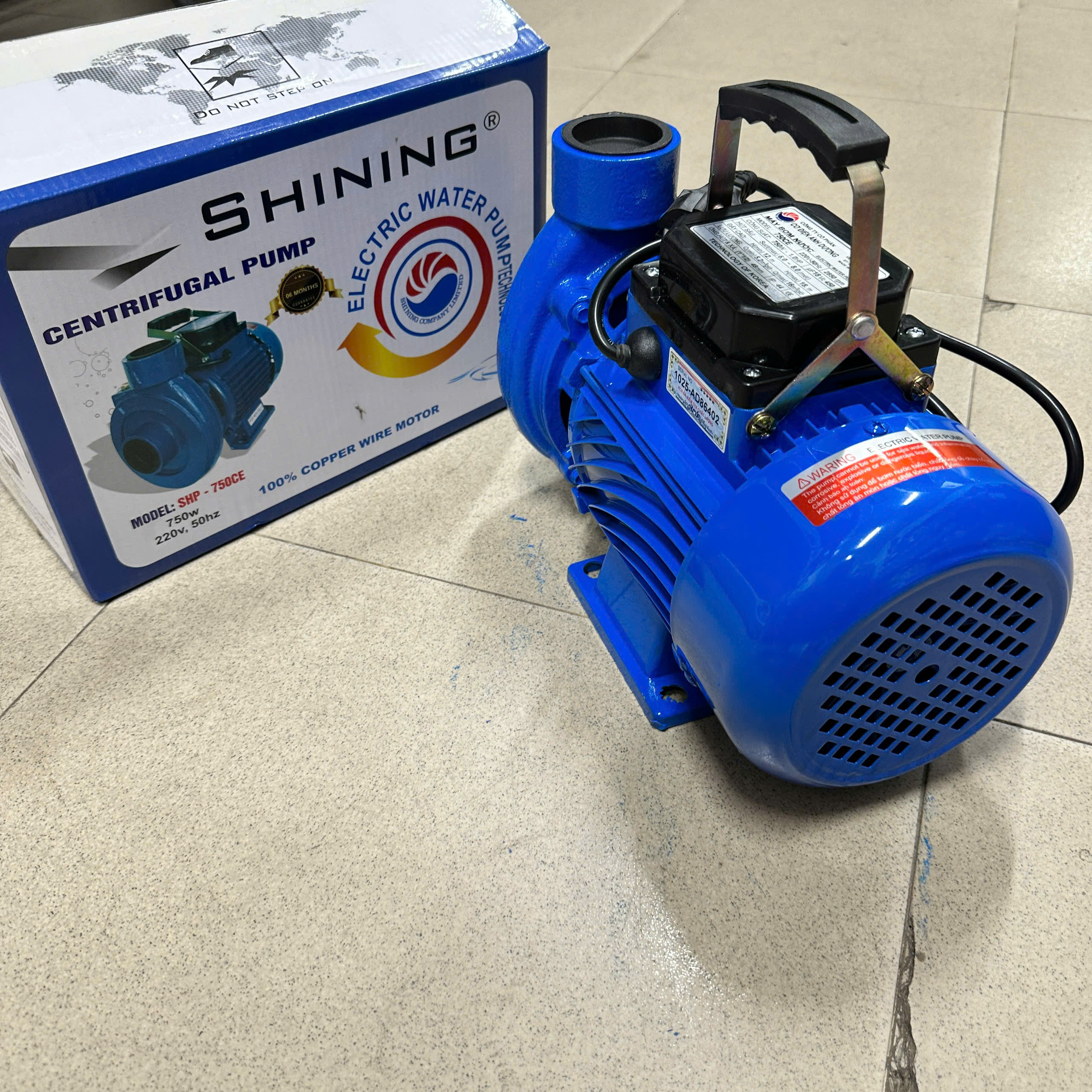 MÁY BƠM NƯỚC LY TÂM SHINING SHP-750CE HÚT XẢ 38/38 LƯU LƯỢNG 226L/MIN CÁNH PPO CỐT HỢP KIM BƠM TƯỚI VƯỜN