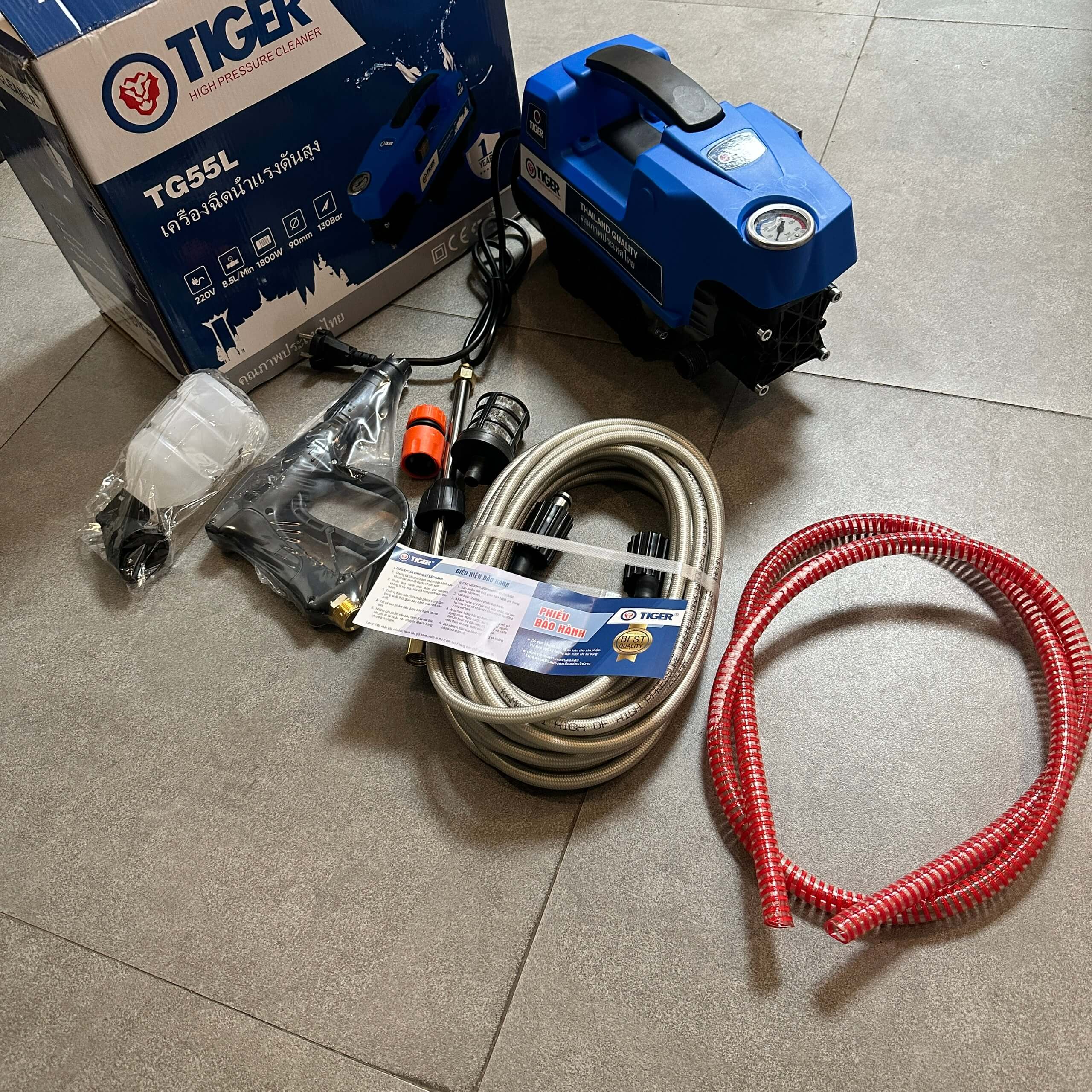 MÁY RỬA XE RỬA DIỀU HÒA VỆ SINH ĐỒ DÙNG GIA ĐÌNH TIGER TG55L 1800W 130BAR 8.5L