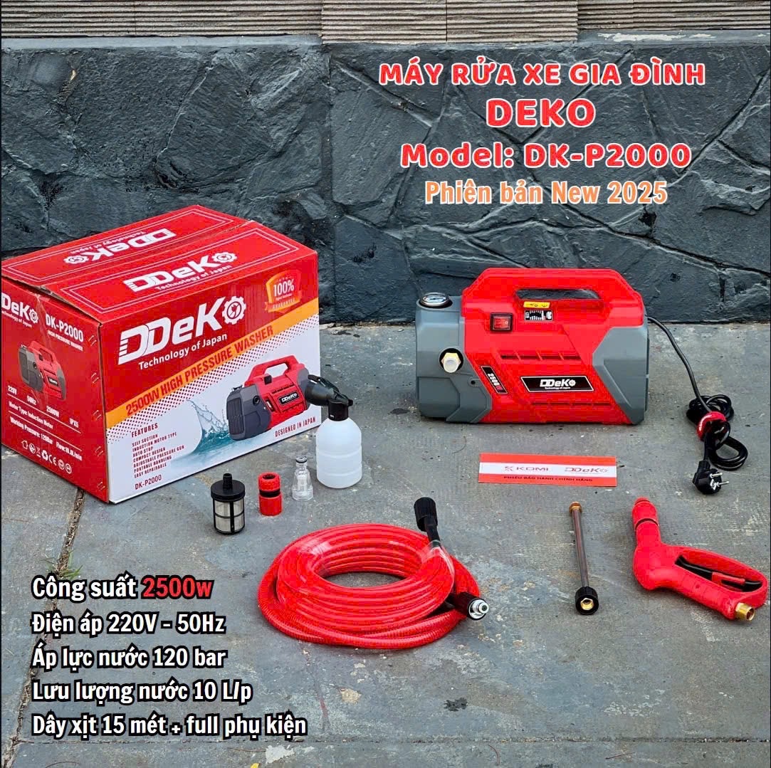 MÁY RỬA XE GIA ĐÌNH CÓ CHỈNH ÁP DDEKO DK-P2000 2500W 120BAR 10L