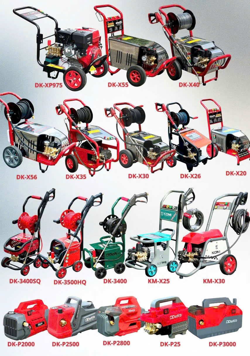 MÁY XỊT RỬA XE CAO ÁP CÓ CHỈNH ÁP CÓ ÁT CHỐNG GIẬT KM-34S KOMI XE ĐẨY ÁP LỰC NƯỚC 120BAR LƯU LƯỢNG 11L/PHÚT 3200W