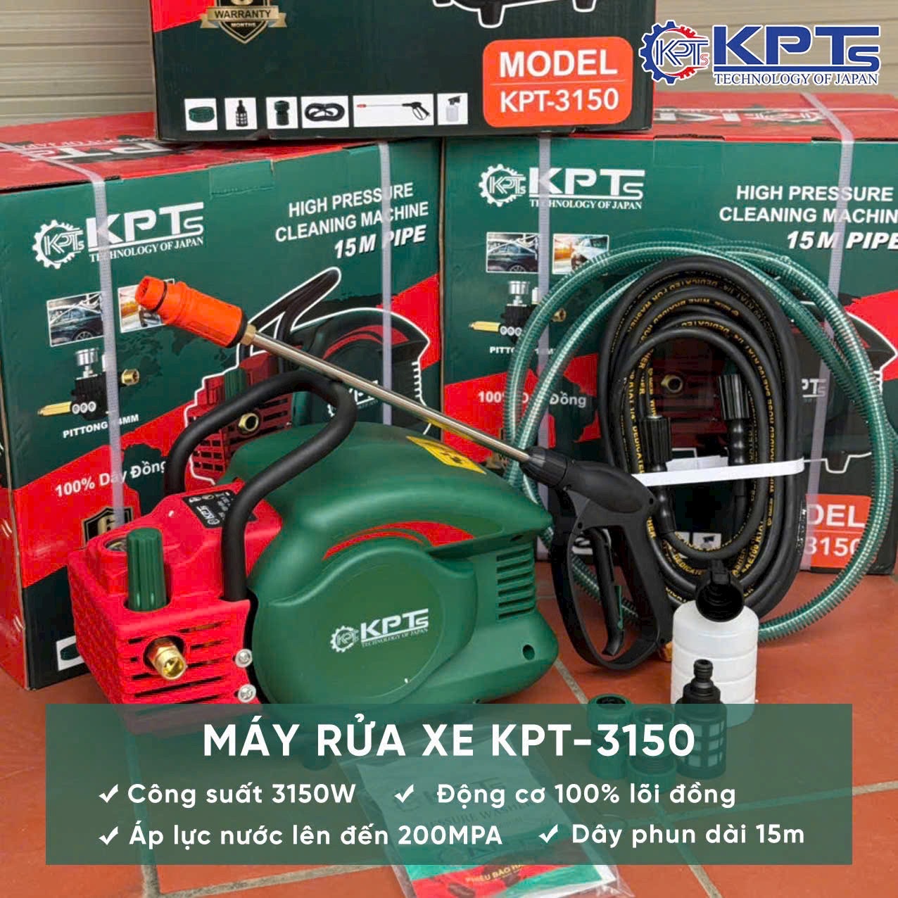 MÁY XỊT RỬA CAO ÁP KPTs KPT-3150 CÓ ÁT CHỐNG GIẬT CÓ CHỈNH ÁP 3150W 200BAR 12L