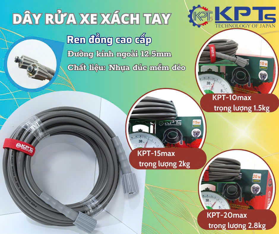 DÂY RỬA XE KPTs KPT-10MAX CAO ÁP REN ĐỒNG 22CM HÀNG CAO CẤP 10M