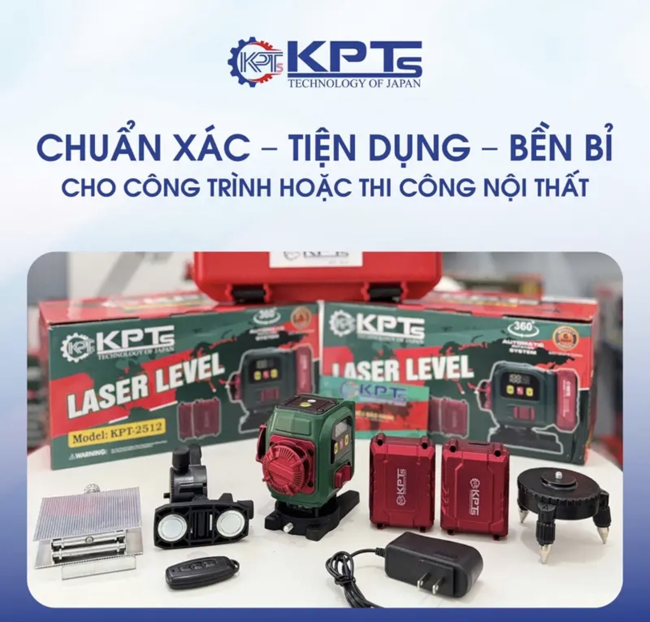 MÁY CÂN MỰC 12 TIA XANH KPTs KPT-2512 8 TIA ĐỨNG 4 TIA NGANG 2 PIN TO 3 CELL CÓ ĐÈN HIỂN THỊ PIN ĐỘ CHÍNH XÁC CAO SAI SỐ THẤP LÀM VIỆC CHUYÊN NGHIỆP THI CÔNG TƯỜNG TRẦN THẠCH CAO