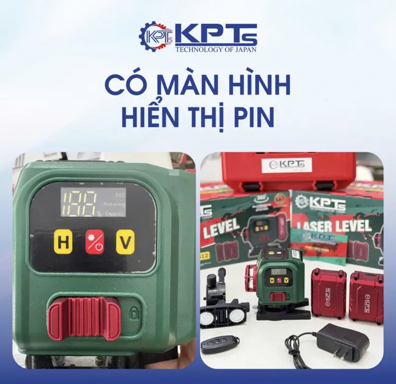 MÁY CÂN MỰC 12 TIA XANH KPTs KPT-2512 8 TIA ĐỨNG 4 TIA NGANG 2 PIN TO 3 CELL CÓ ĐÈN HIỂN THỊ PIN ĐỘ CHÍNH XÁC CAO SAI SỐ THẤP LÀM VIỆC CHUYÊN NGHIỆP THI CÔNG TƯỜNG TRẦN THẠCH CAO