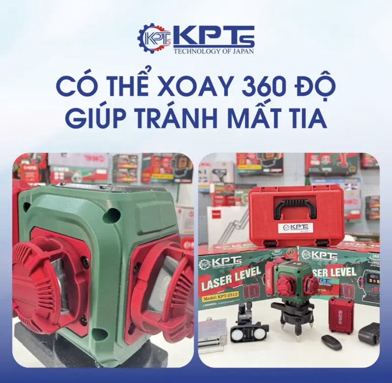 MÁY CÂN MỰC 12 TIA XANH KPTs KPT-2512 8 TIA ĐỨNG 4 TIA NGANG 2 PIN TO 3 CELL CÓ ĐÈN HIỂN THỊ PIN ĐỘ CHÍNH XÁC CAO SAI SỐ THẤP LÀM VIỆC CHUYÊN NGHIỆP THI CÔNG TƯỜNG TRẦN THẠCH CAO