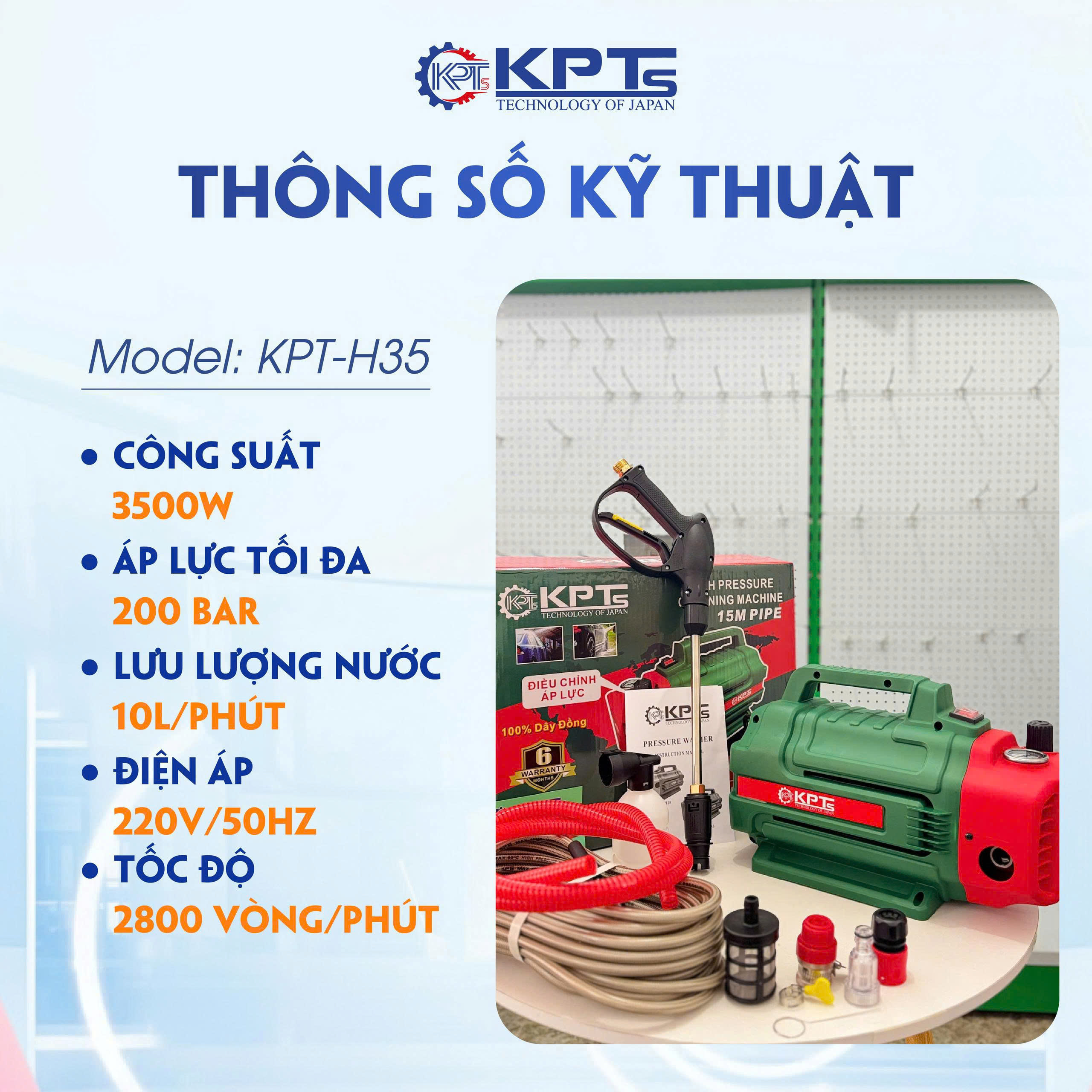 MÁY RỬA XE ÁP LỰC CAO KPTs KPT-H35 3500W 200BAR 7L