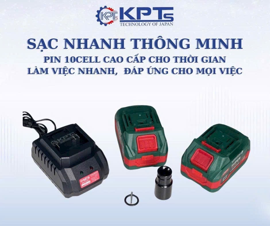 Máy Siết Bulong Pin 21V KPTs KPT-10450 Không Chổi Than 550Nm Chân Pin Phổ Thông Kèm 2 Pin 4.0AH Đầu Khẩu 2 Trong 1