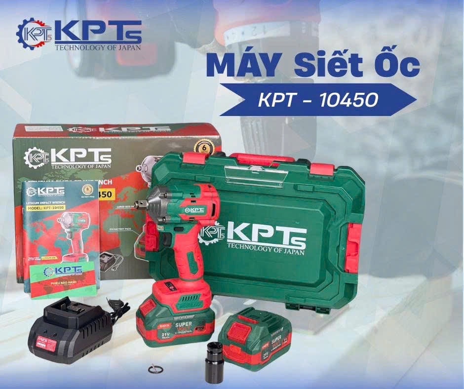 Máy Siết Bulong Pin 21V KPTs KPT-10450 Không Chổi Than 550Nm Chân Pin Phổ Thông Kèm 2 Pin 4.0AH Đầu Khẩu 2 Trong 1