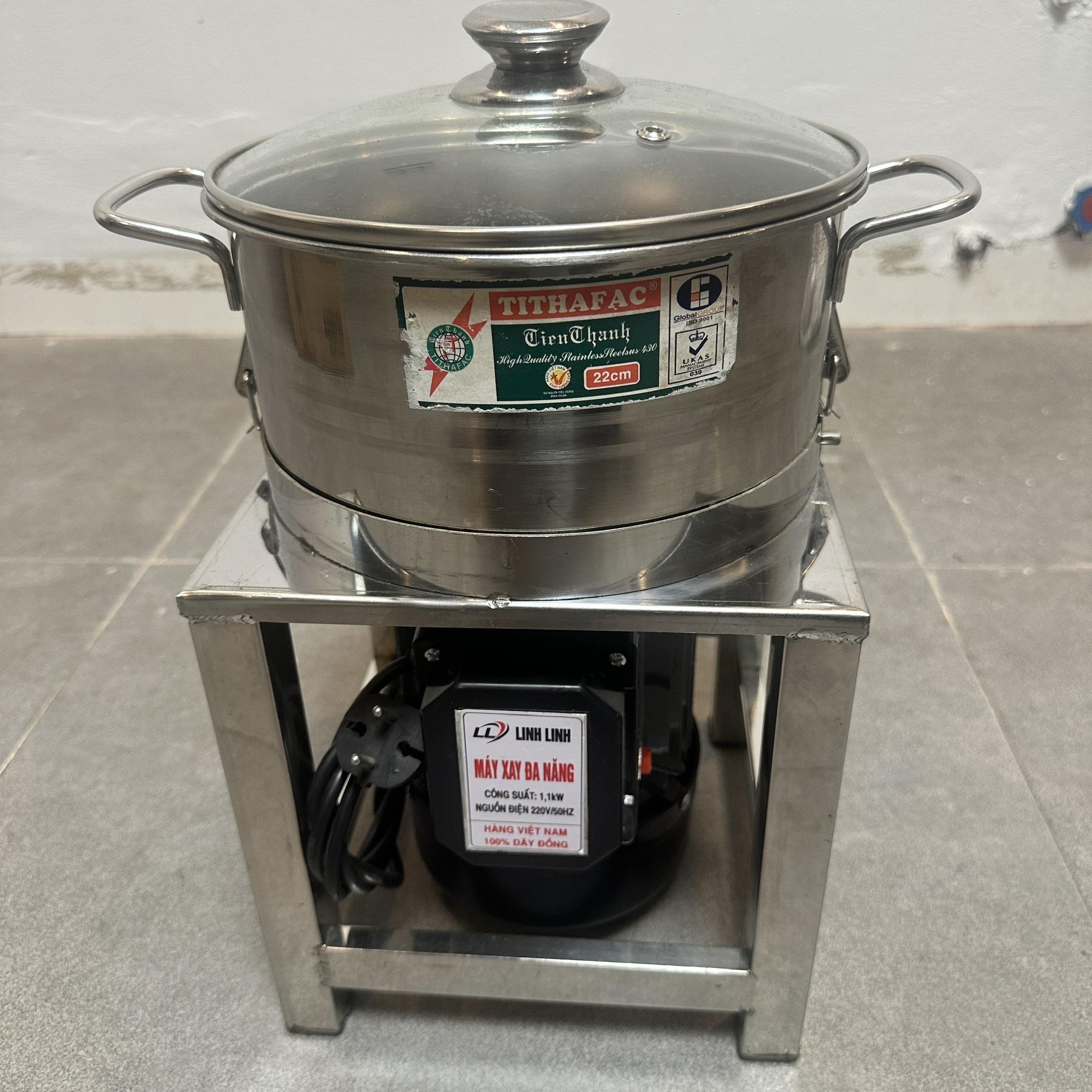 MÁY XAY KHÔ ĐA NĂNG 1100W XAY GIỀNG XẢ TỎI ỚT NỒI 22CM ĐÁY BẰNG KHUNG INOX – NỒI THÁO RỜI DAO THẢ 2 CÁNH