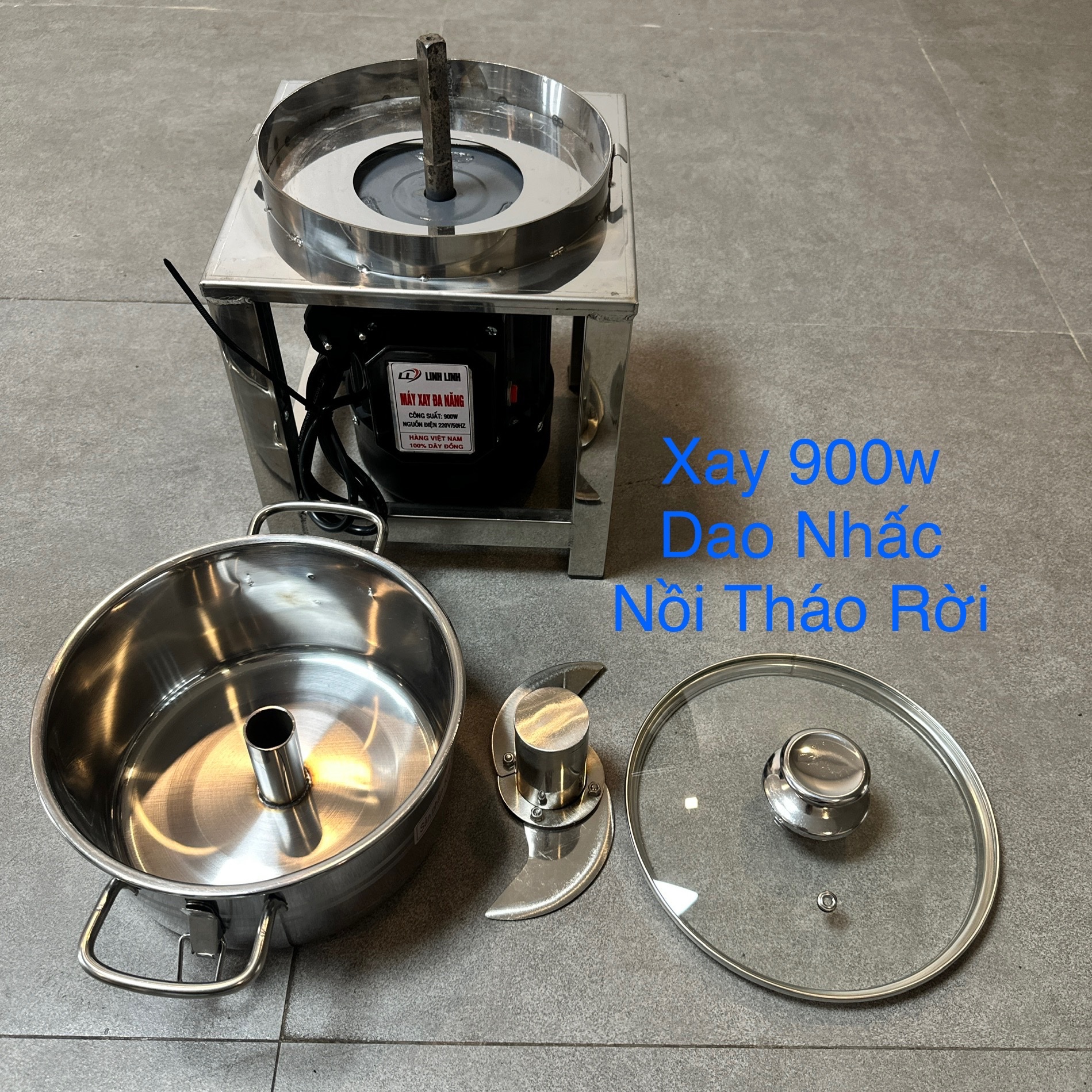 MÁY XAY KHÔ ĐA NĂNG 900W XAY GIỀNG XẢ TỎI ỚT NỒI 20CM ĐÁY BẰNG KHUNG INOX – NỒI THÁO RỜI DAO THẢ 2 CÁNH