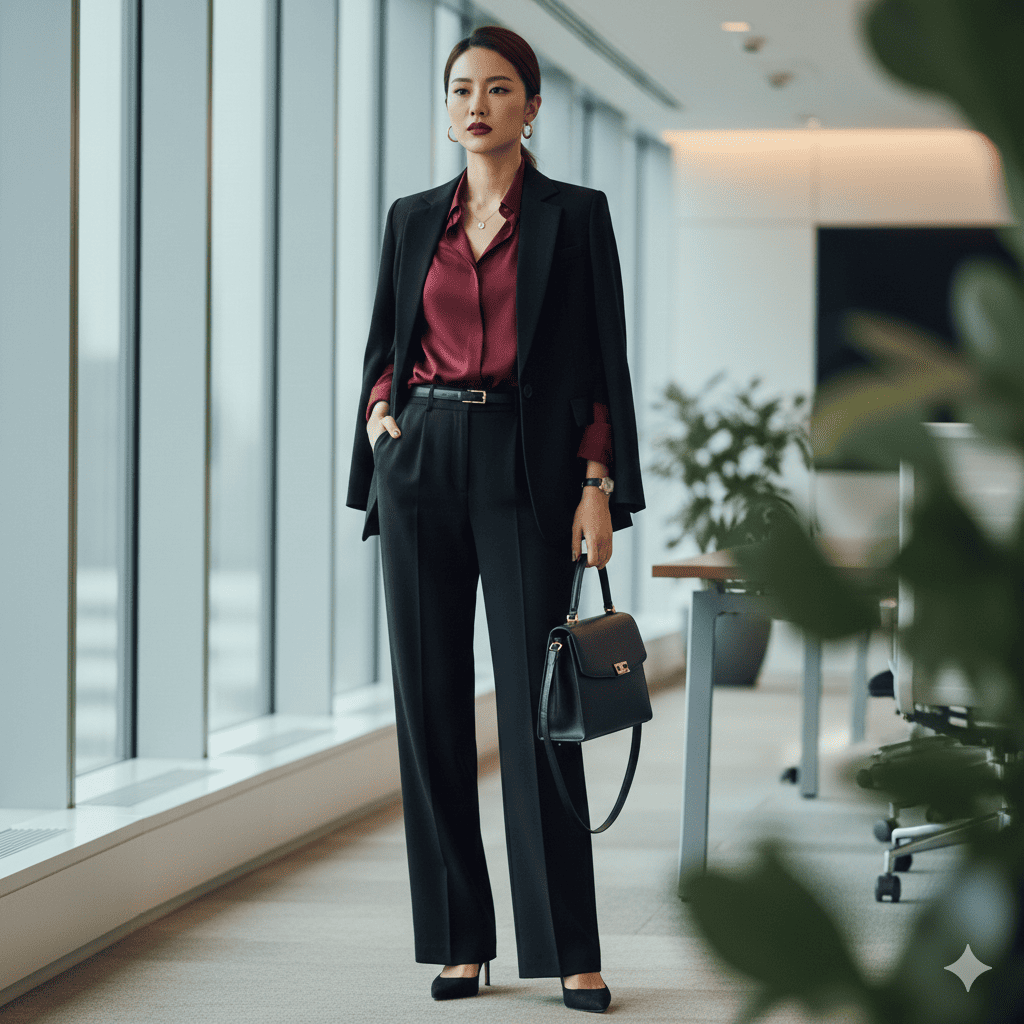 out gợi ý tone đỏ đô của YMY