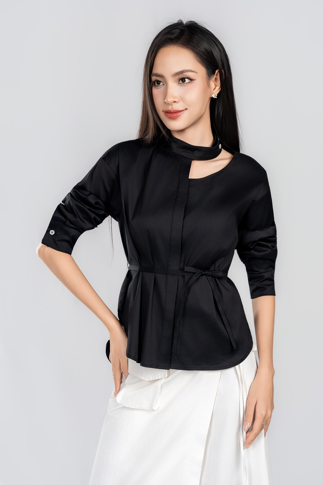 LUCINDA SHIRT- Áo Sơ Mi Cổ Tàu Cách Điệu YMY Chất Liệu Cotton/ Spandex Phong Cách Thanh Lịch, Hiện Đại  (Y06BLS04)
