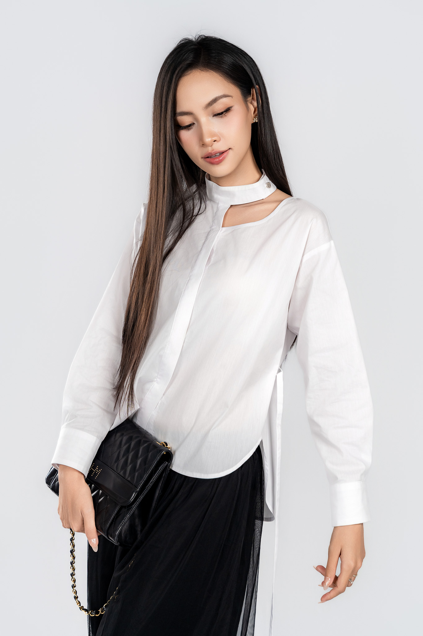 LUCINDA SHIRT- Áo Sơ Mi Cổ Tàu Cách Điệu YMY Chất Liệu Cotton/ Spandex Phong Cách Thanh Lịch, Hiện Đại  (Y06BLS04)