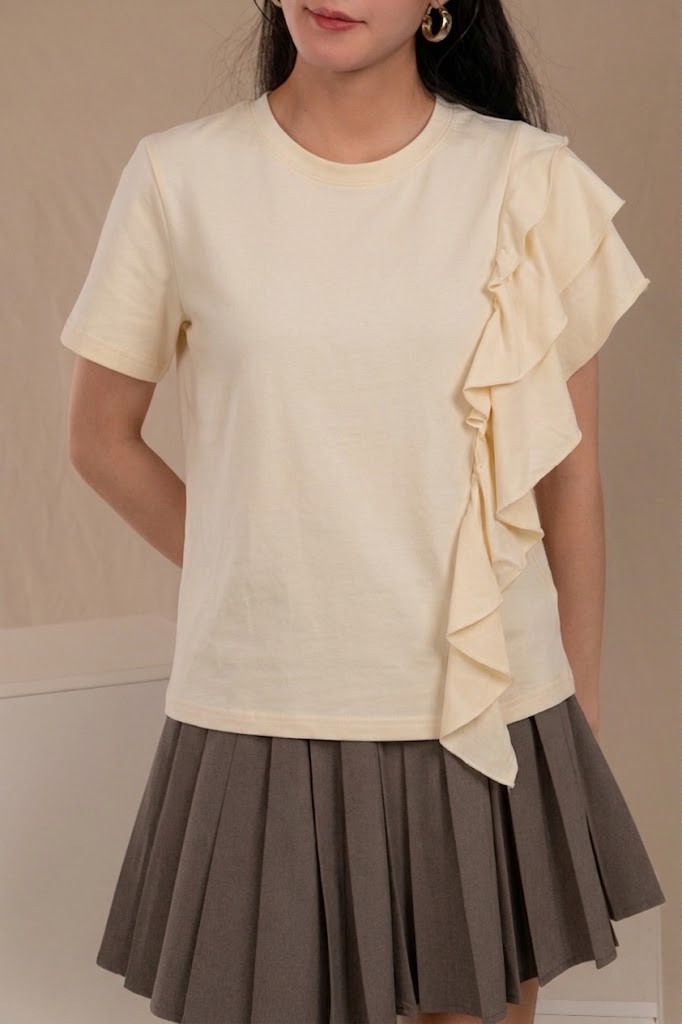 Ruffle Tee- Áo Phông Vai Bèo Điệu Đà YMY, Chất Liệu Cotton Thoáng mát