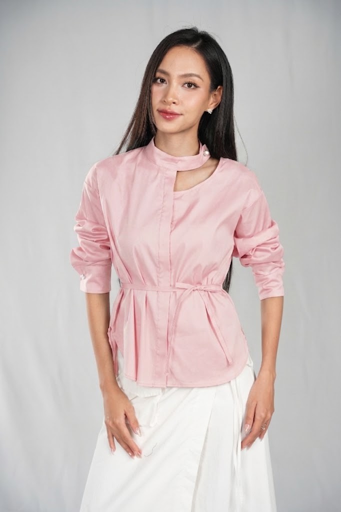 LUCINDA SHIRT- Áo Sơ Mi Cổ Tàu Cách Điệu YMY Chất Liệu Cotton/ Spandex Phong Cách Thanh Lịch, Hiện Đại  (Y06BLS04)