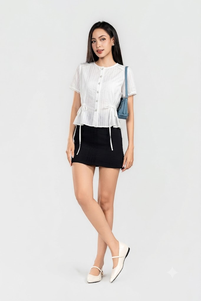 LUCINA TOP- Áo Sơ Mi Có Dây Rút Eo YMY Chất Liệu Boi Thêu Phong Cách Nữ Tính, Thanh Lịch (Y06BLS06)