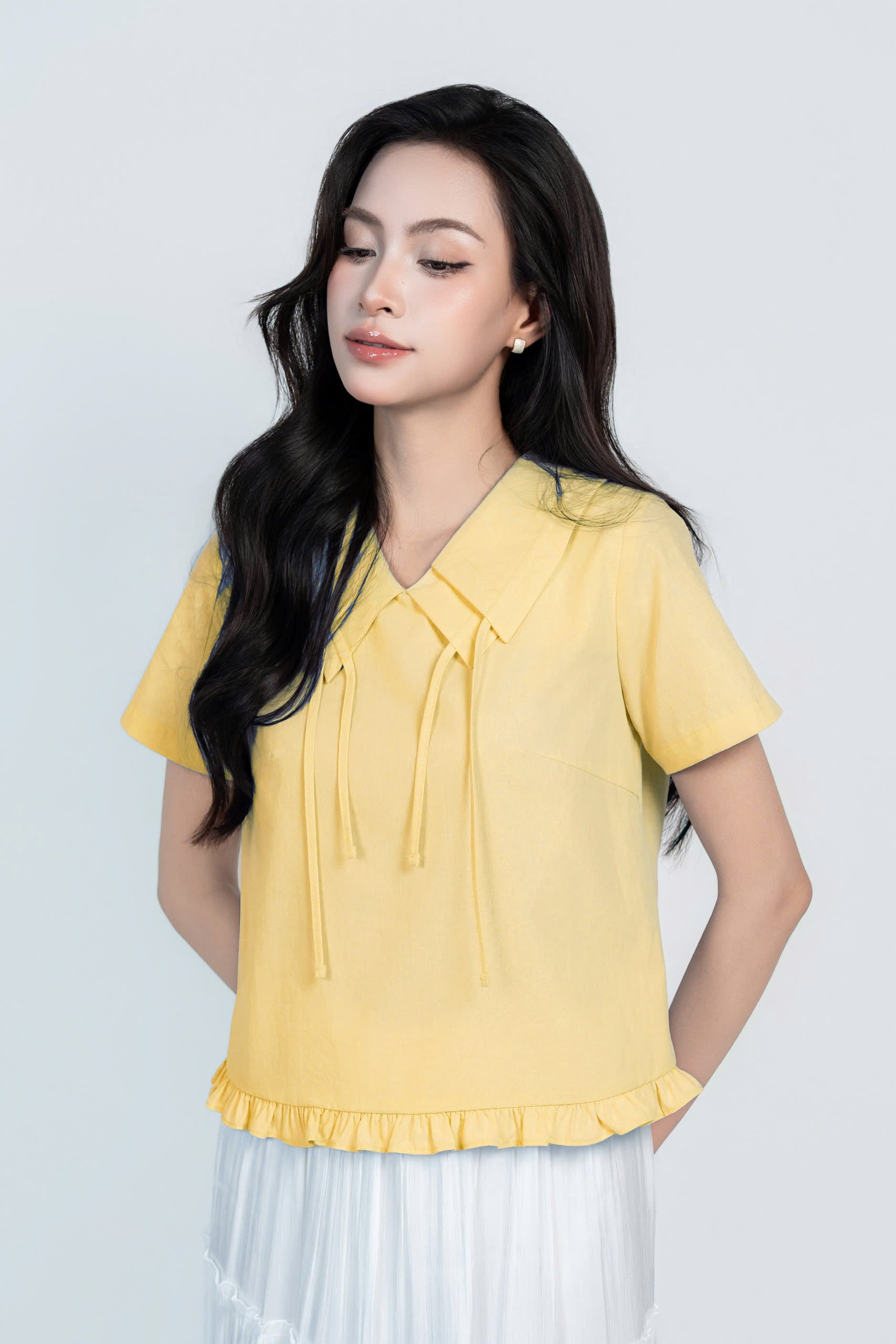 SORA TOP - Áo Sơ Mi Cách Điệu 2 Lớp Cổ Chất Liệu Cotton Nhập Khẩu Phong Cách Nhẹ Nhàng, Nữ Tính (Y05BLS05)