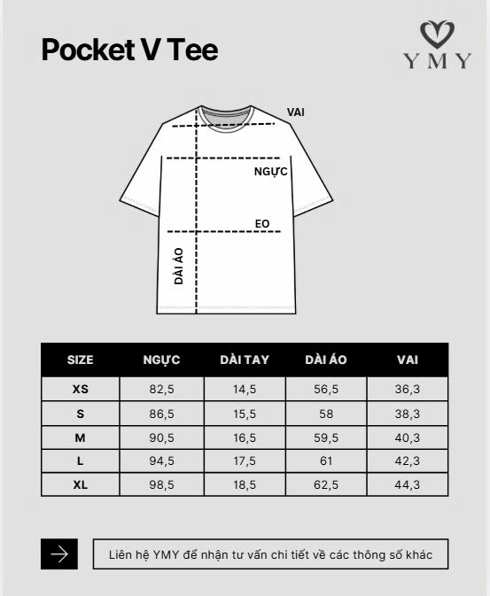 POCKET V TEE- Áo Phông YMY Chất Liệu Cotton 100% Thoáng Mát, Phong Cách Basic