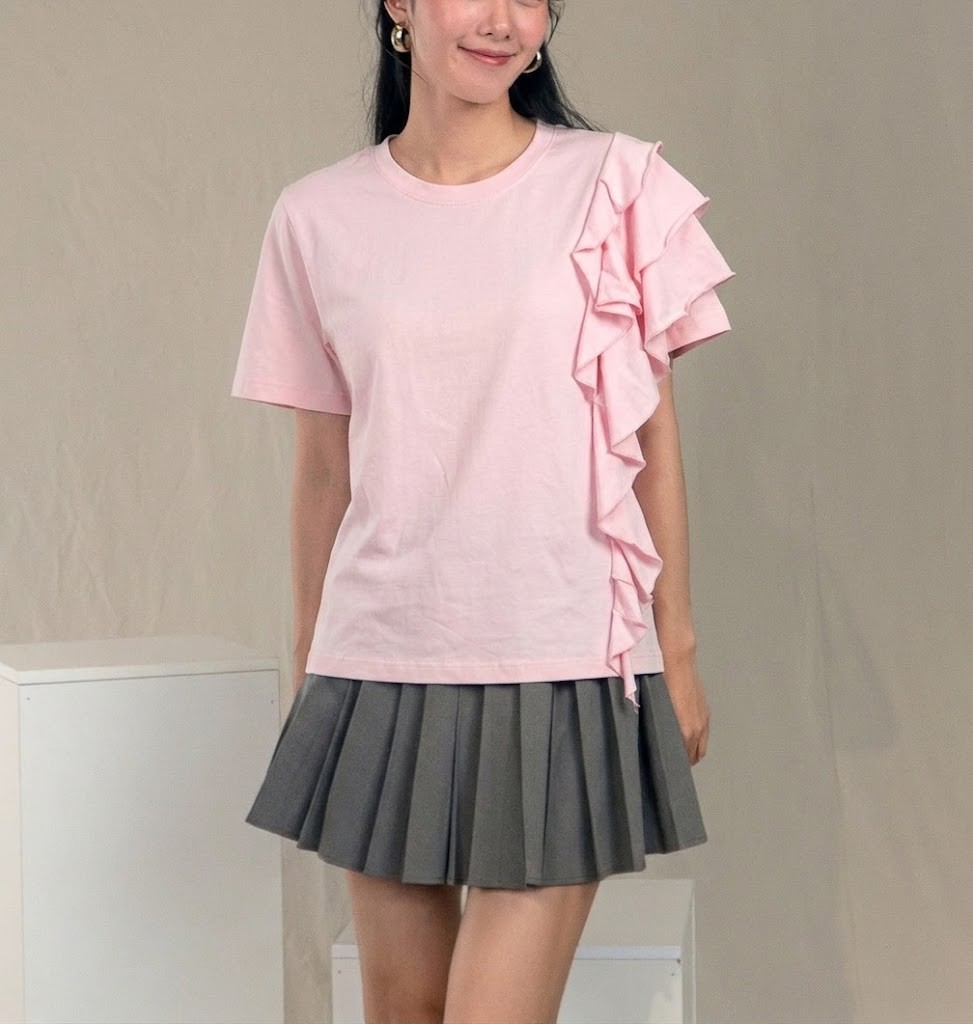 Ruffle Tee- Áo Phông Vai Bèo Điệu Đà YMY, Chất Liệu Cotton Thoáng mát