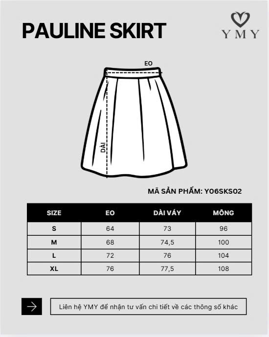 PAULINE SKIRT- Chân Váy Rập Ly YMY Chất Liệu Polyester/ Cotton Spandex Phong Cách Thanh Lịch (Y06SKS02)
