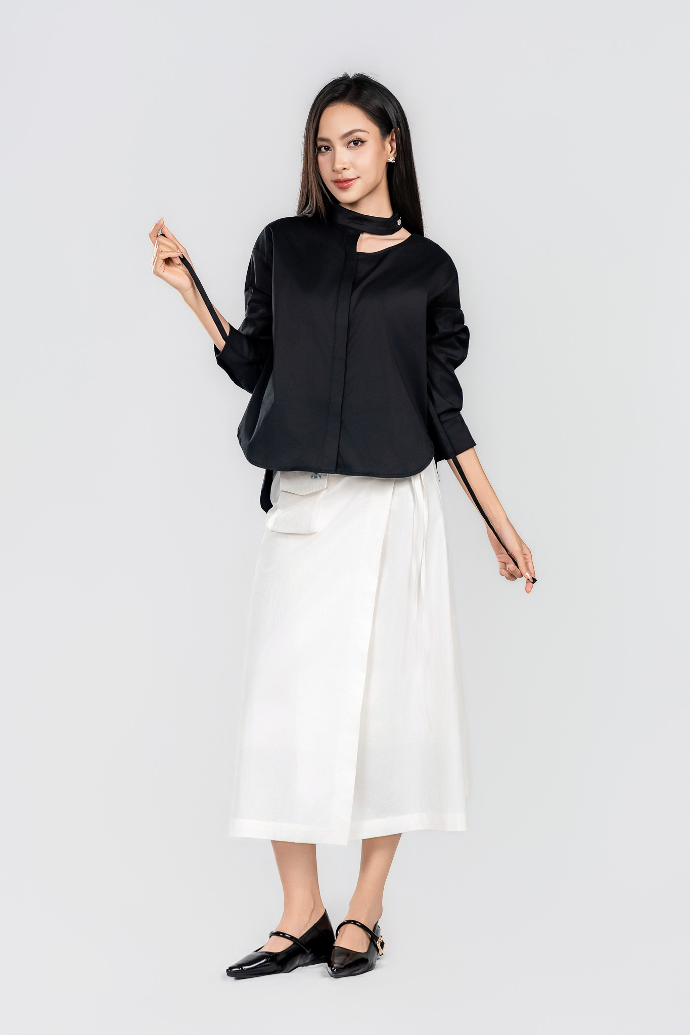LUCINDA SHIRT- Áo Sơ Mi Cổ Tàu Cách Điệu YMY Chất Liệu Cotton/ Spandex Phong Cách Thanh Lịch, Hiện Đại  (Y06BLS04)