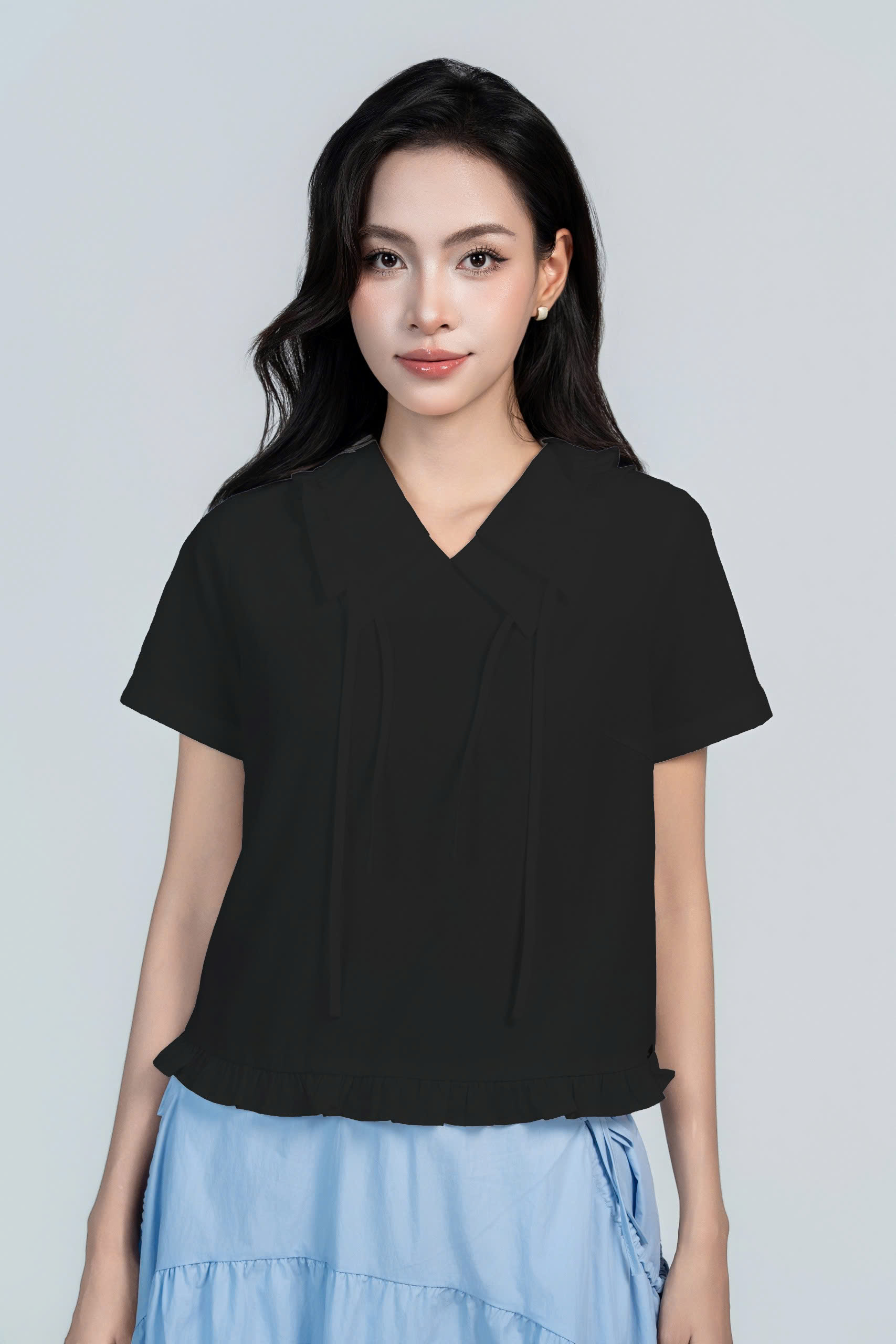 SORA TOP - Áo Sơ Mi Cách Điệu 2 Lớp Cổ Chất Liệu Cotton Nhập Khẩu Phong Cách Nhẹ Nhàng, Nữ Tính (Y05BLS05)