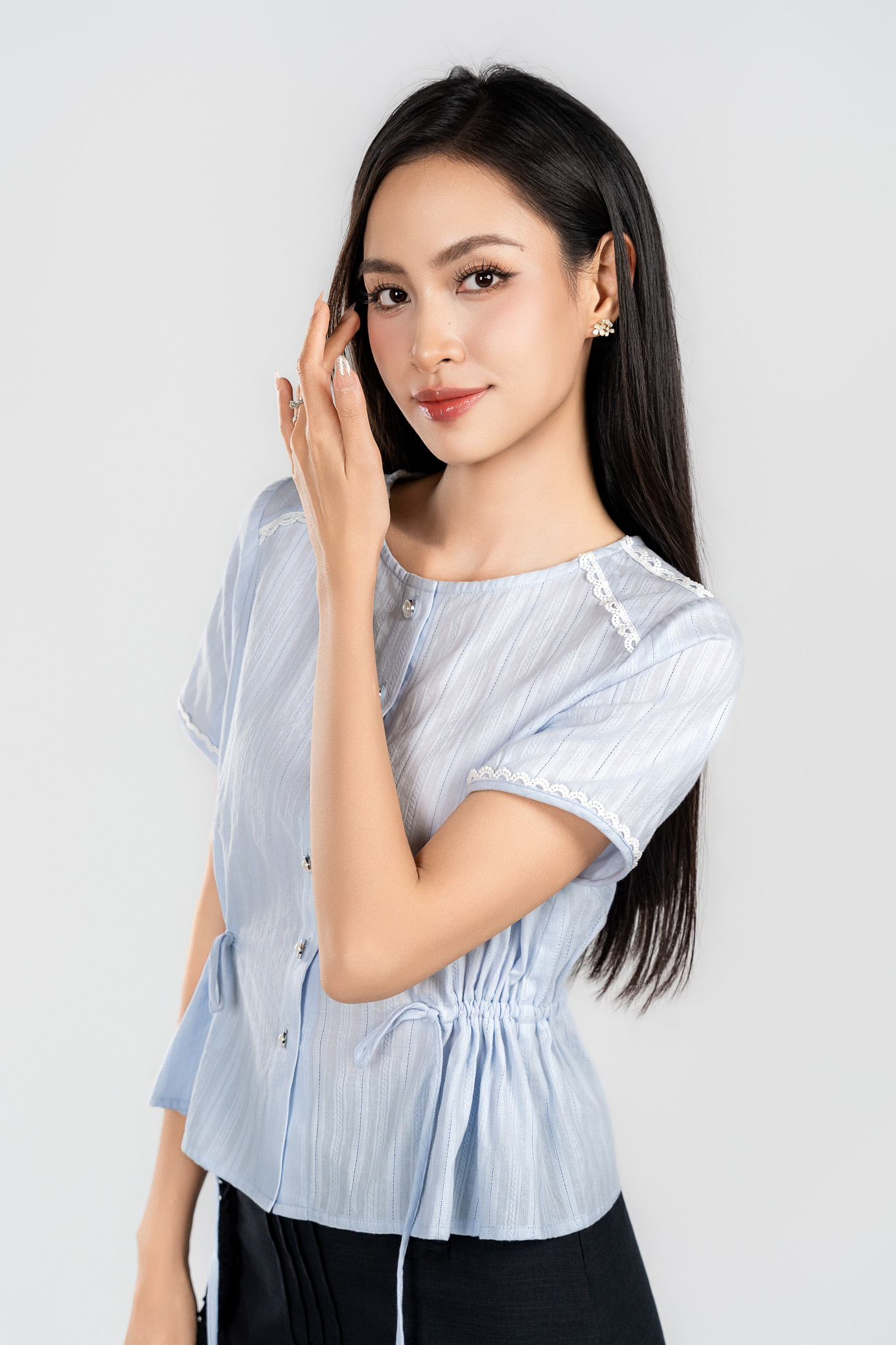 LUCINA TOP- Áo Sơ Mi Có Dây Rút Eo YMY Chất Liệu Boi Thêu Phong Cách Nữ Tính, Thanh Lịch (Y06BLS06)