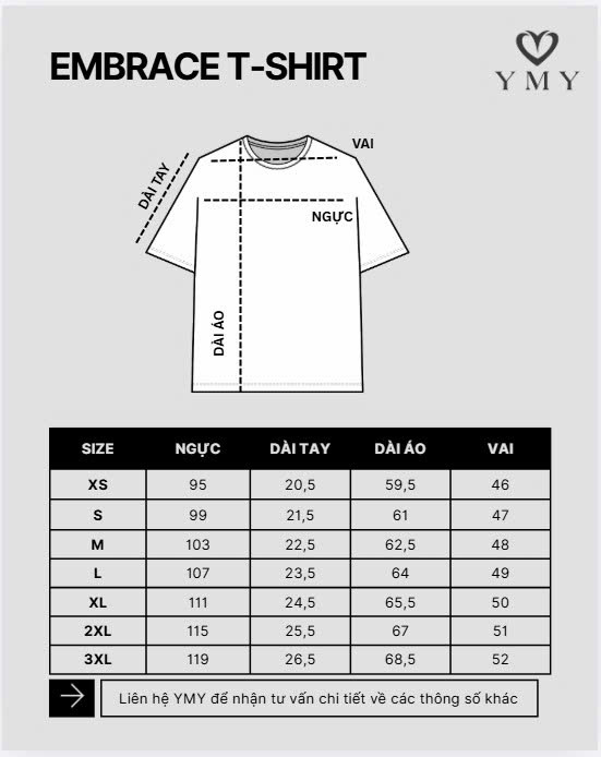 EMBRACE T-SHIRT Áo Phông YMY Chất Liệu Cotton 100%, Phong Cách Basic