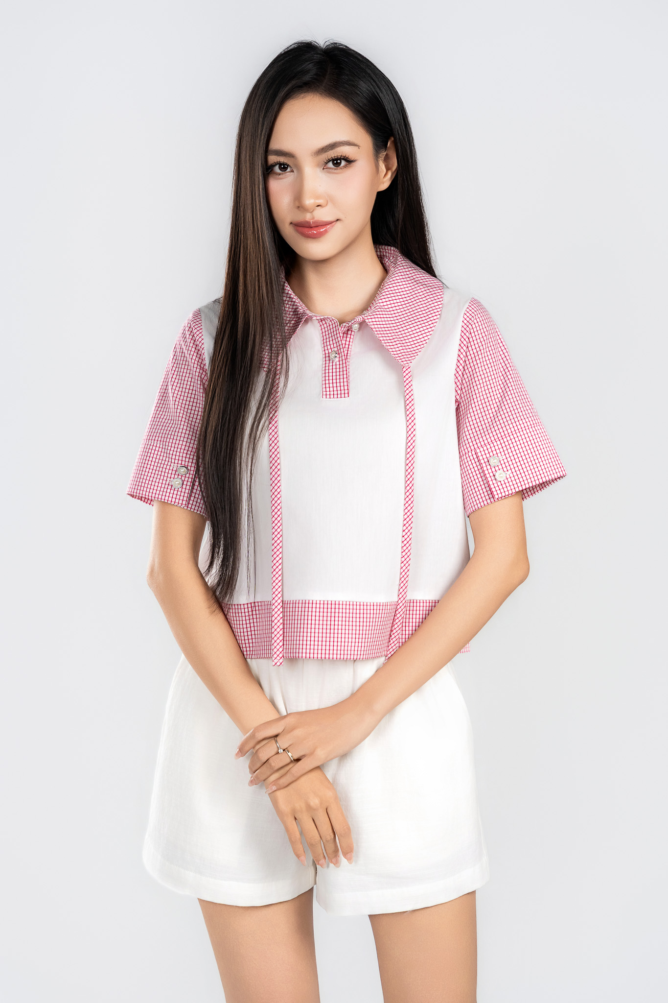 HELENA SHIRT- Áo Sơ Mi Kẻ Caro Cổ Trụ YMY Phong Cách Trẻ Trung (Y06BLS03)