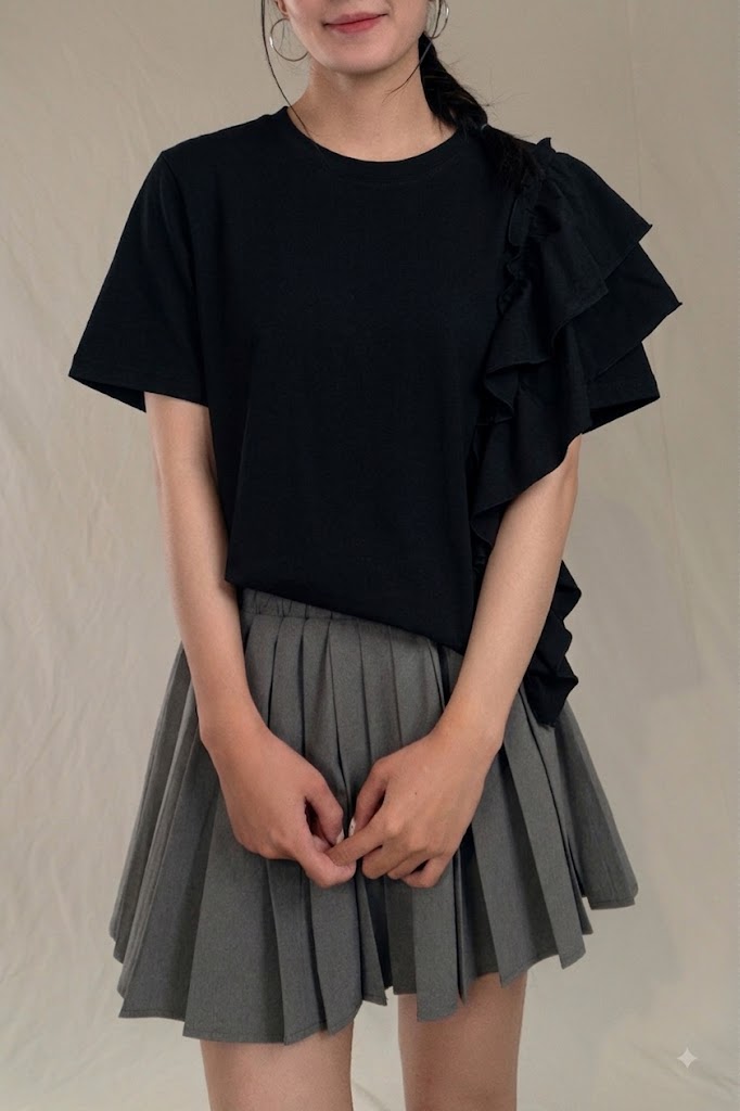 Ruffle Tee- Áo Phông Vai Bèo Điệu Đà YMY, Chất Liệu Cotton Thoáng mát