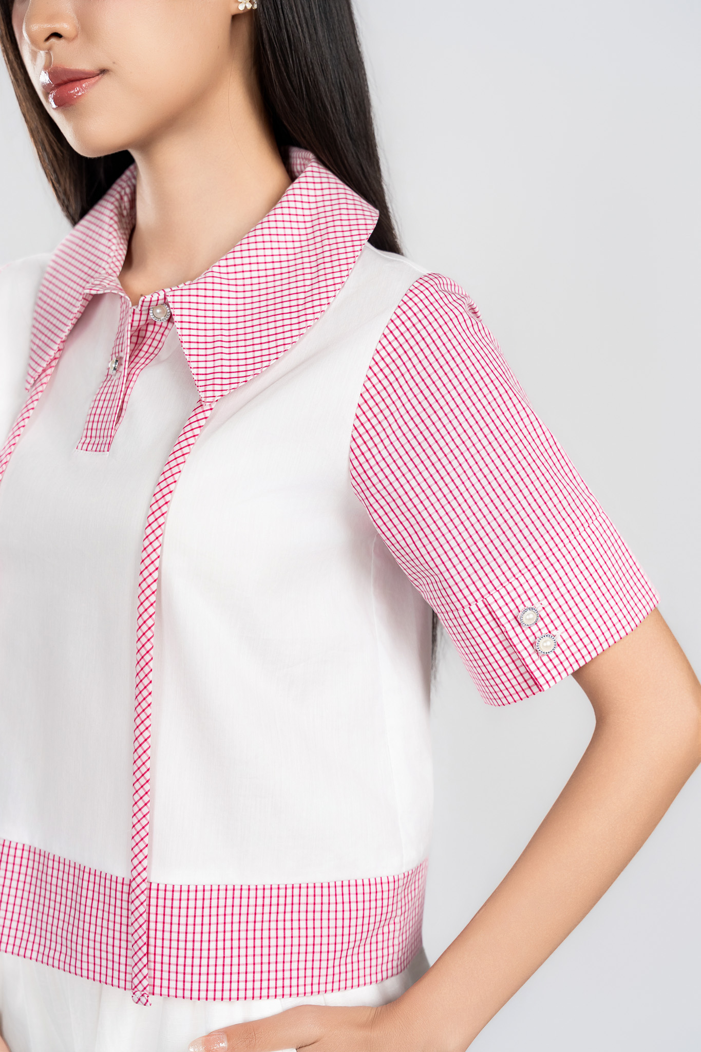 HELENA SHIRT- Áo Sơ Mi Kẻ Caro Cổ Trụ YMY Phong Cách Trẻ Trung (Y06BLS03)