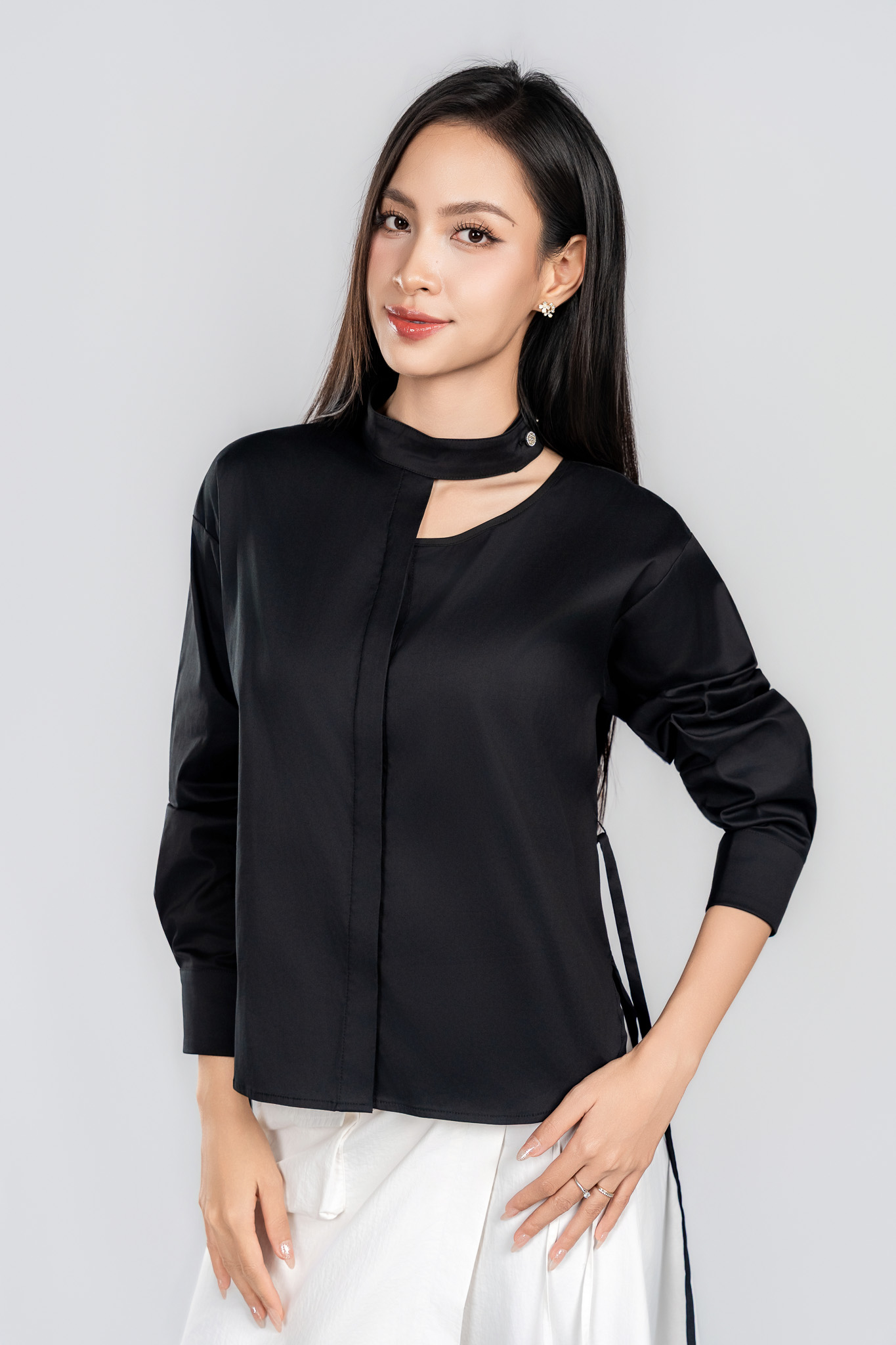LUCINDA SHIRT- Áo Sơ Mi Cổ Tàu Cách Điệu YMY Chất Liệu Cotton/ Spandex Phong Cách Thanh Lịch, Hiện Đại  (Y06BLS04)