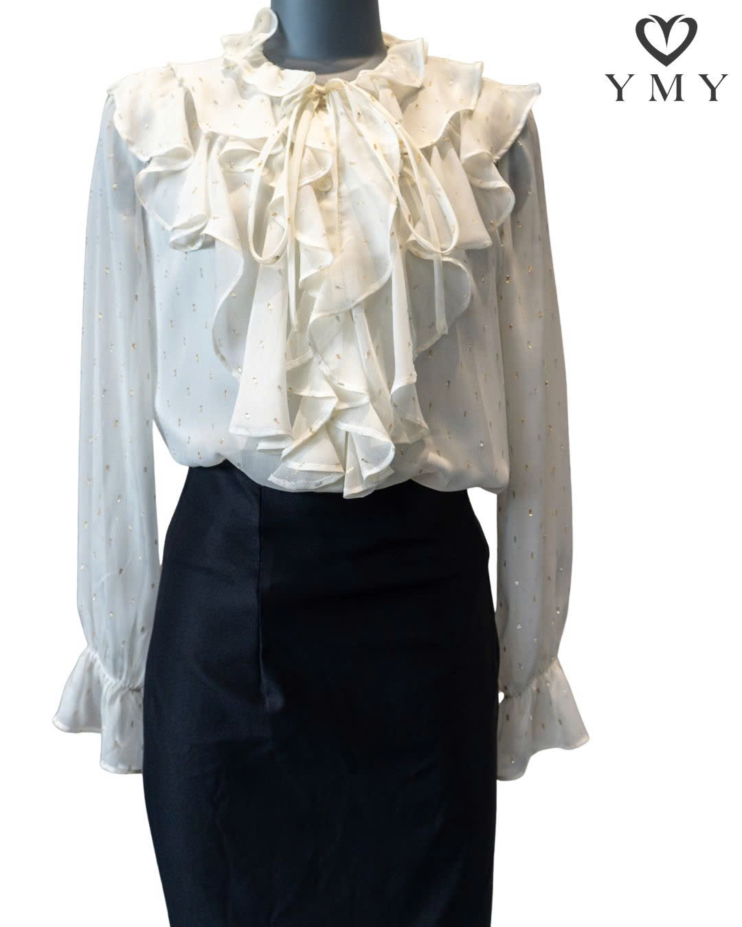 MARIELLE SHIRT - Áo Sơ Mi Bèo YMY Chất Liệu Voan Tơ Dệt Kim Tuyến Phong Cách Thanh Lịch, Tiểu Thư