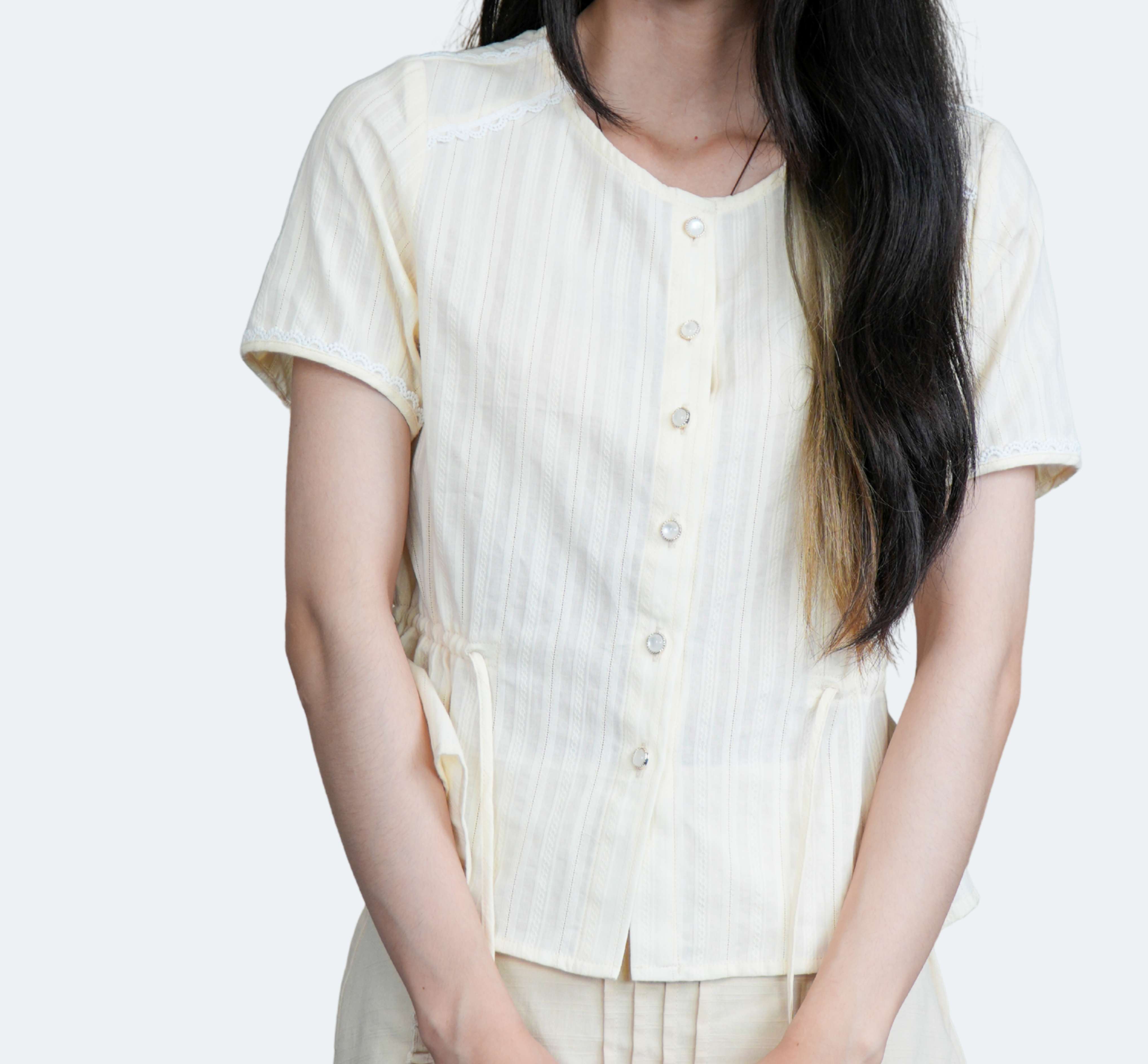 LUCINA TOP- Áo Sơ Mi Có Dây Rút Eo YMY Chất Liệu Boi Thêu Phong Cách Nữ Tính, Thanh Lịch (Y06BLS06)