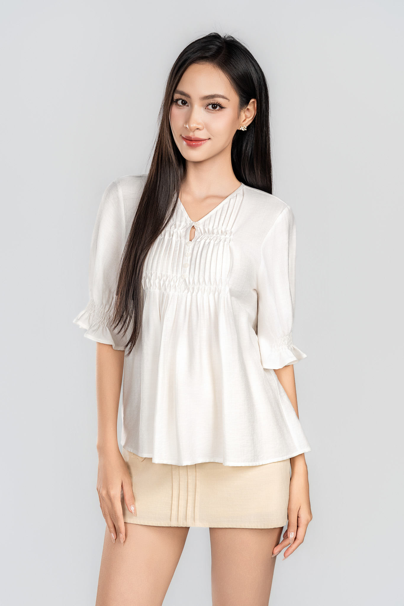 BELINDA BLOUSE- Áo Kiểu Babydoll YMY Chất Liệu Rayon, Poly Phong Cách Nữ Tính (Y06BLS12)