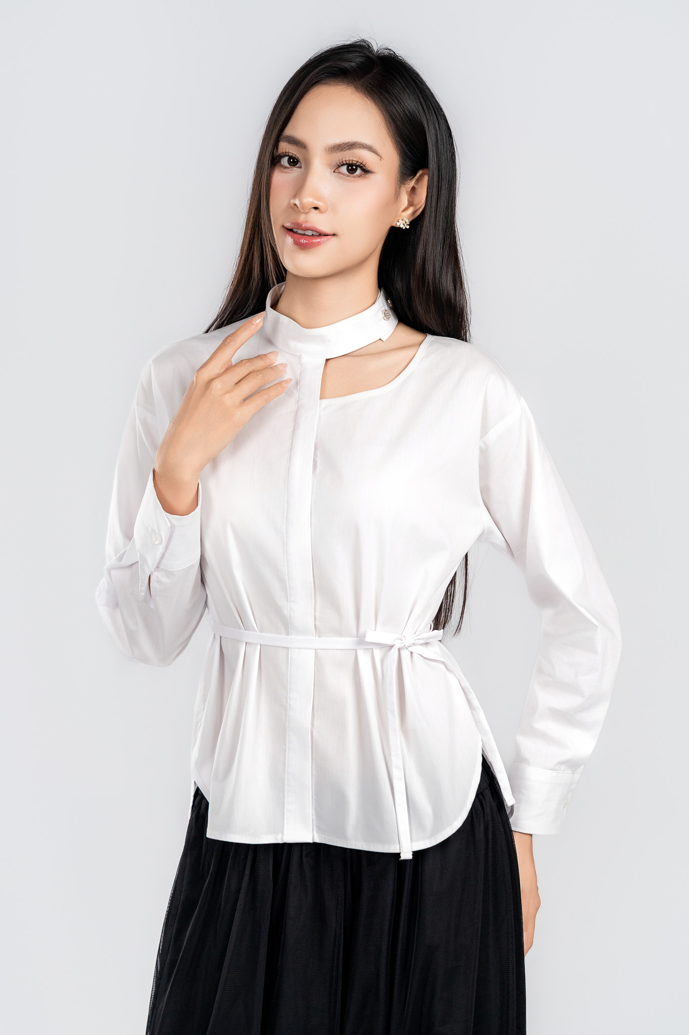 LUCINDA SHIRT- Áo Sơ Mi Cổ Tàu Cách Điệu YMY Chất Liệu Cotton/ Spandex Phong Cách Thanh Lịch, Hiện Đại  (Y06BLS04)