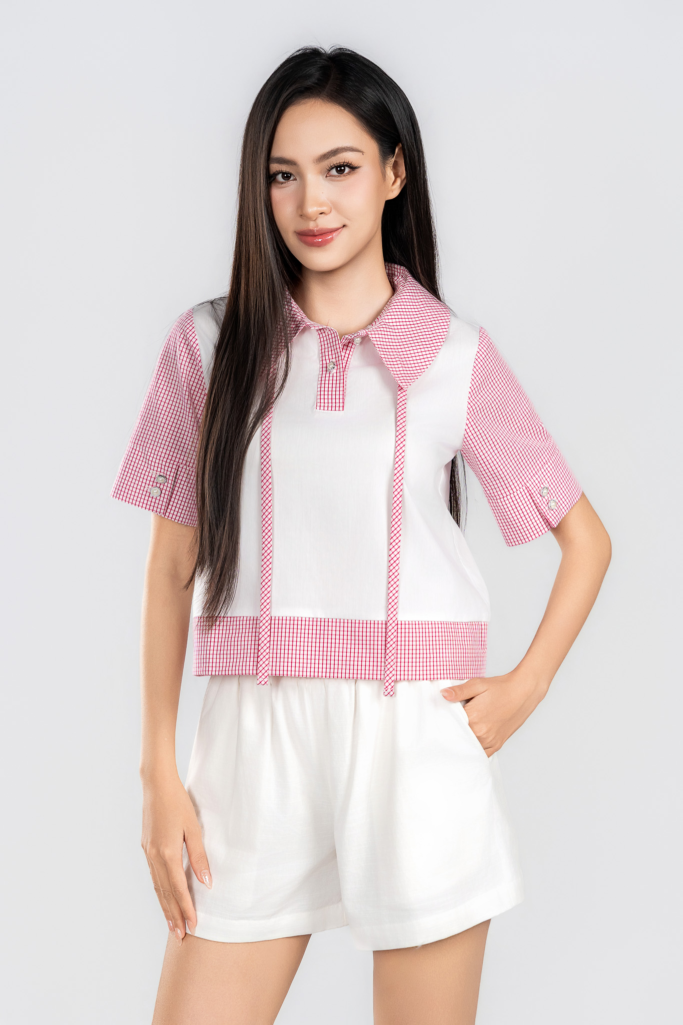 HELENA SHIRT- Áo Sơ Mi Kẻ Caro Cổ Trụ YMY Phong Cách Trẻ Trung (Y06BLS03)