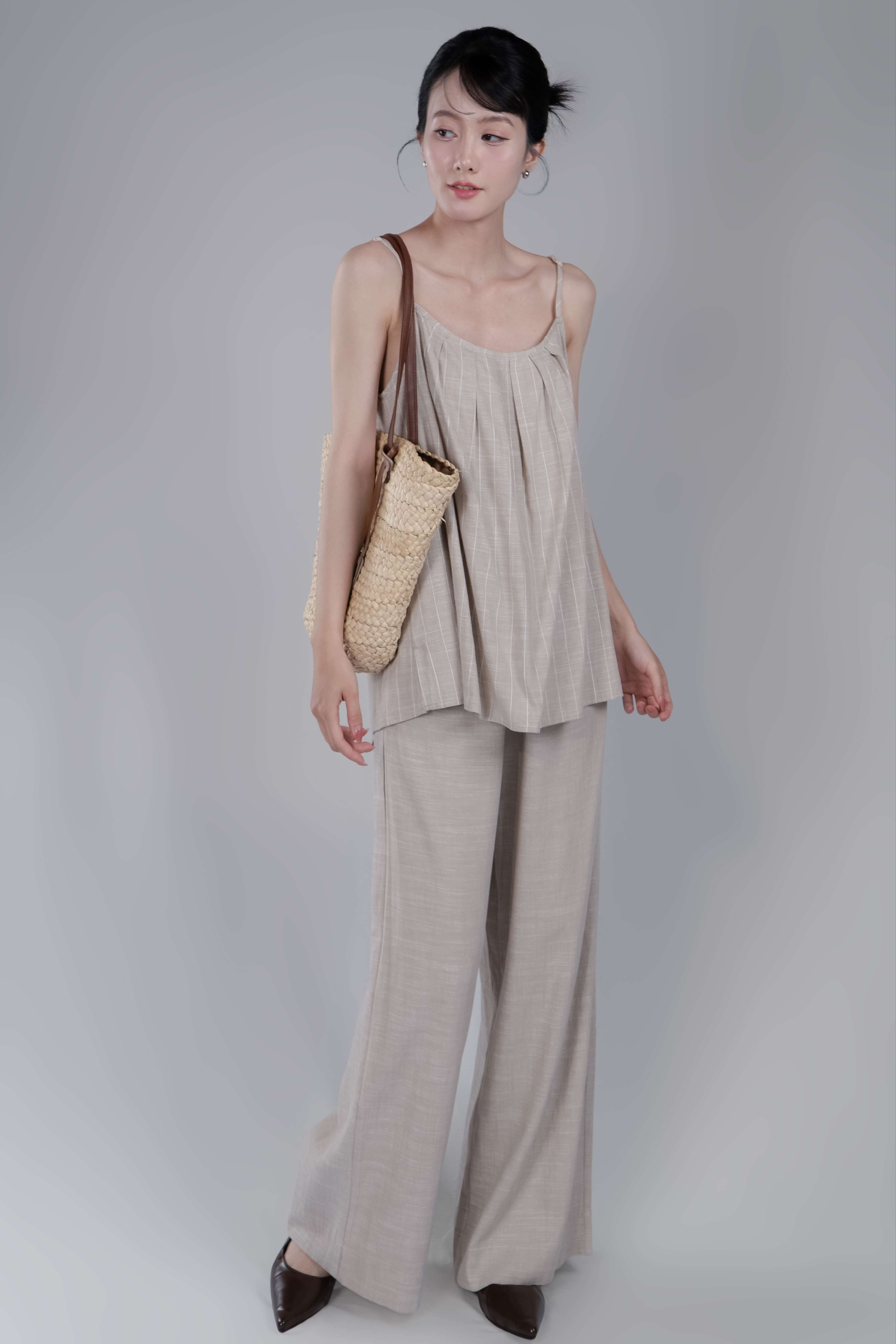 REVINA SET- Áo 2 Dây, Quần Dài Suông YMY Chất Liệu Linen Nhập Khẩu Thoáng Mát, Nữ Tính