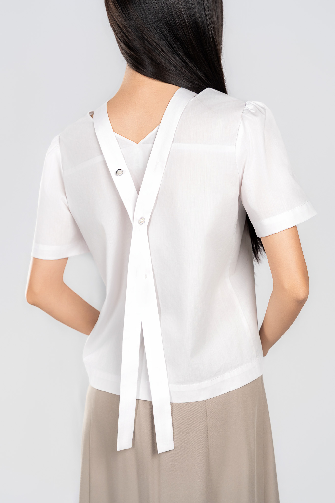 CLARA SHIRT- Áo Sơ Mi Dây Cổ YMY Chất Liệu Cotton/ Spandex Phong Cách Hiện Đại, Thanh Lịch (Y06BLS05)