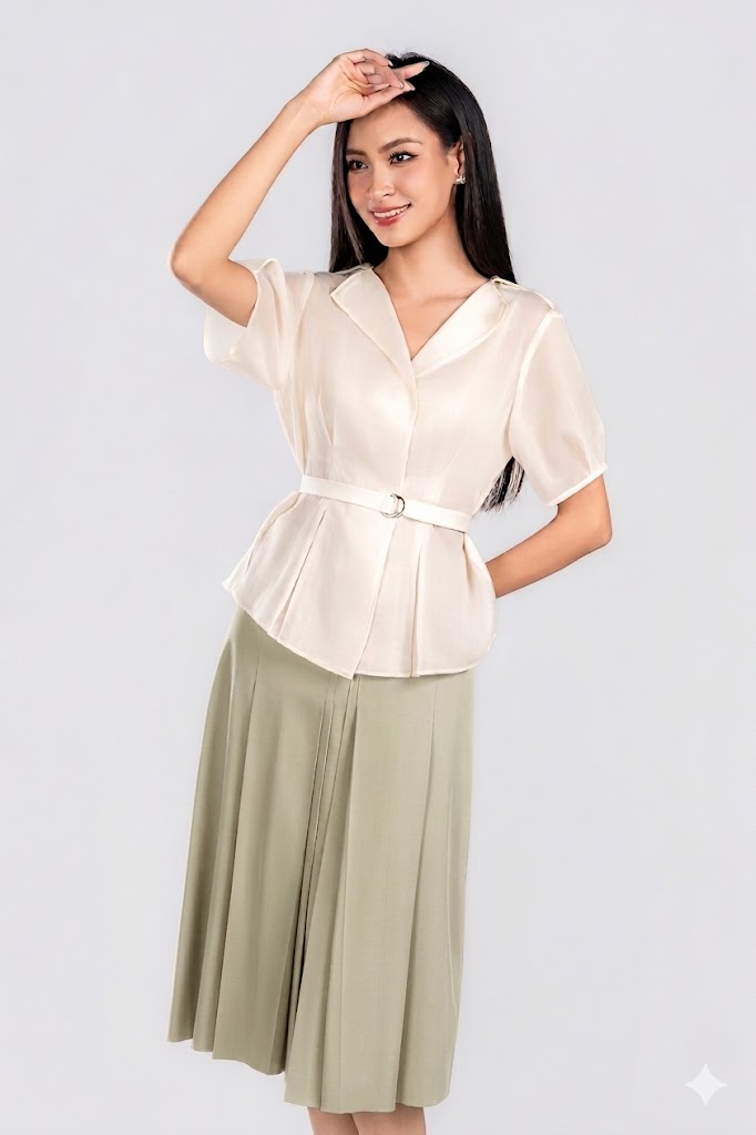 PAULINE SKIRT- Chân Váy Rập Ly YMY Chất Liệu Polyester/ Cotton Spandex Phong Cách Thanh Lịch (Y06SKS02)