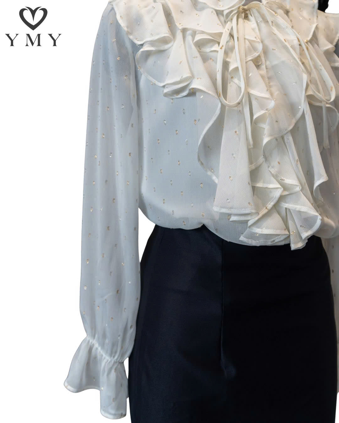 MARIELLE SHIRT - Áo Sơ Mi Bèo YMY Chất Liệu Voan Tơ Dệt Kim Tuyến Phong Cách Thanh Lịch, Tiểu Thư